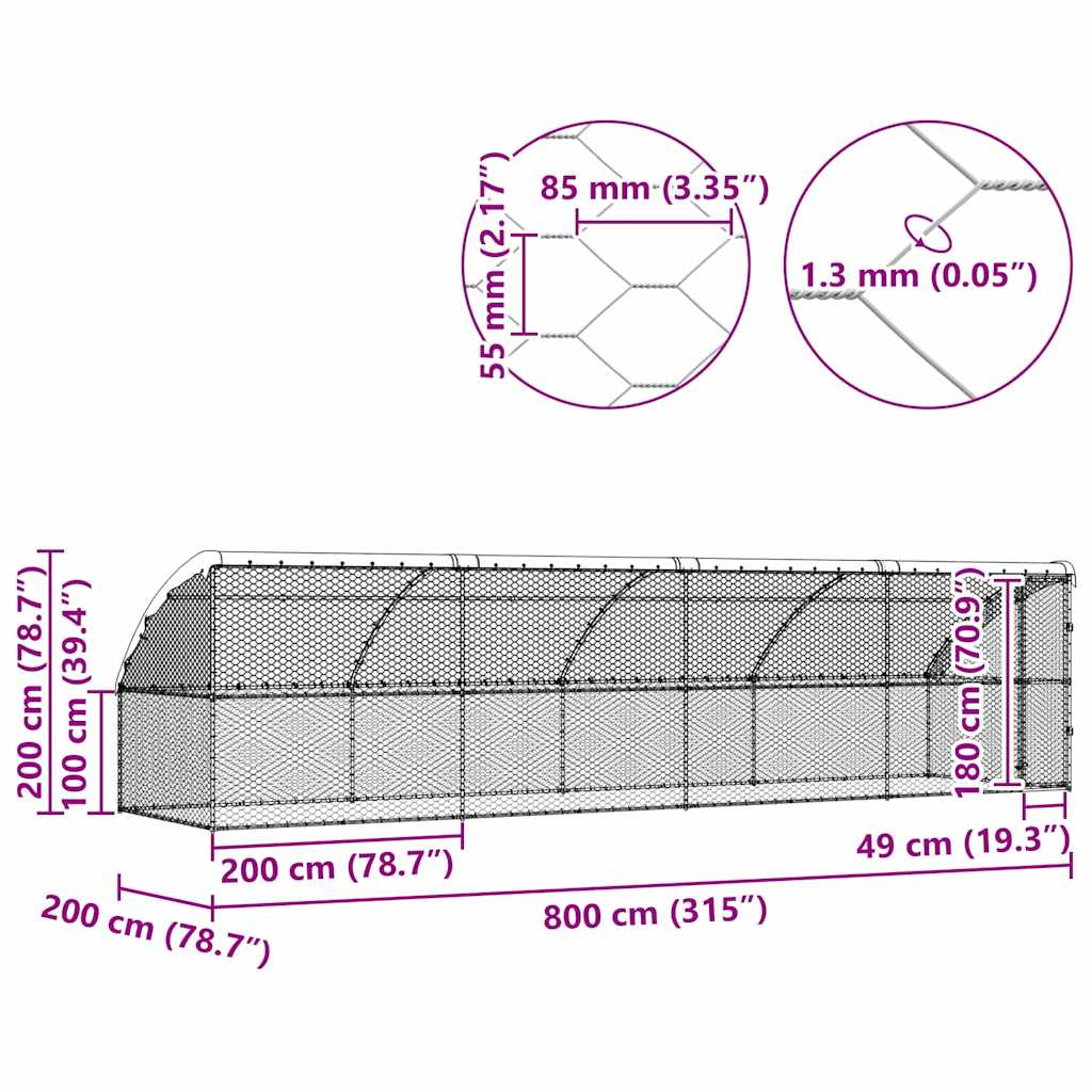 Kućica za pse 4 pcs Srebrno 8 x 2 x 2 m Pocinčani čelik