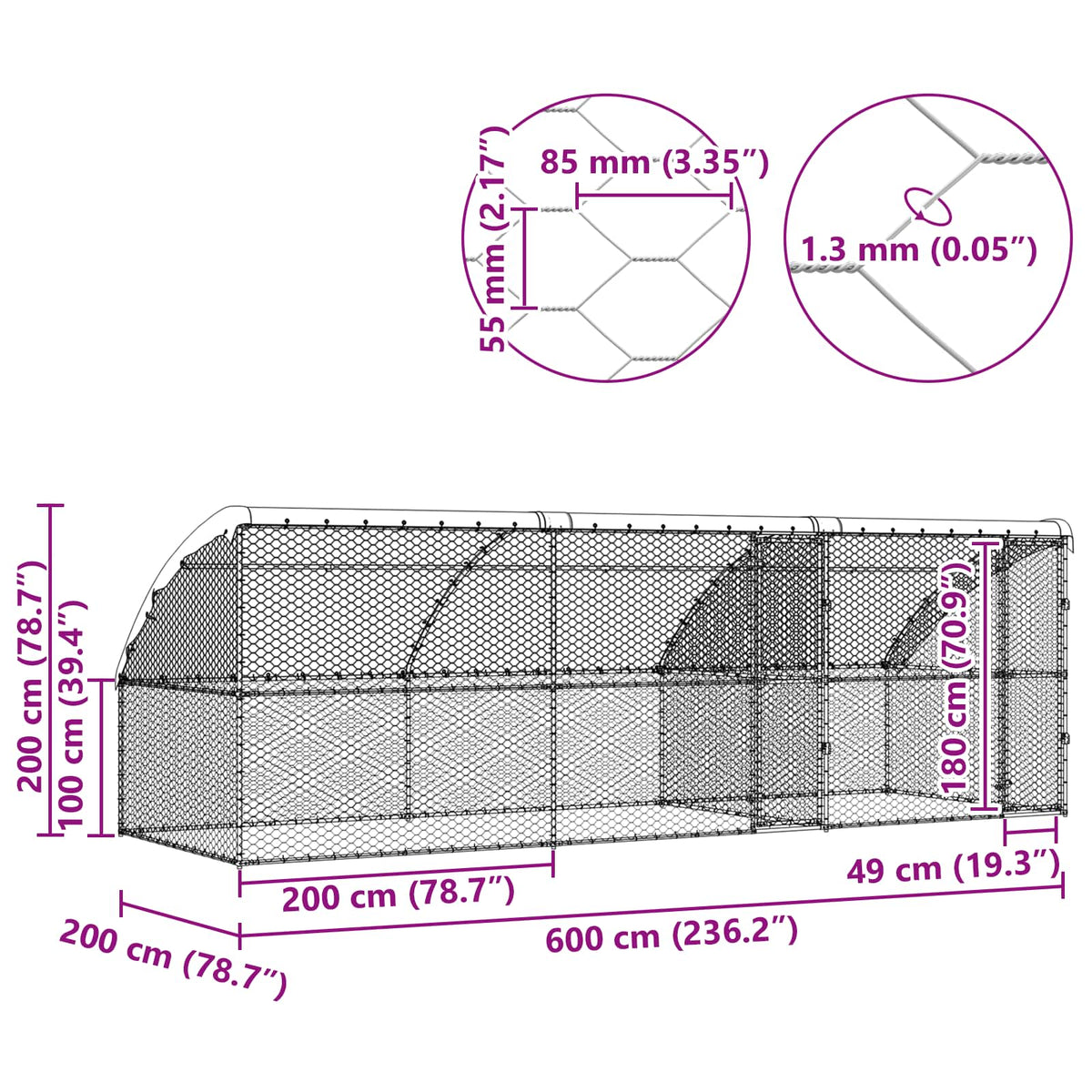 Kućica za pse 3 kom. Srebrno 6 x 2 x 2 m Pocinčani čelik