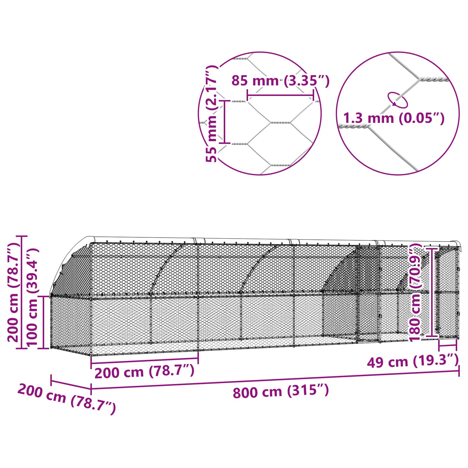 Kućica za pse 4 pcs Srebrno 8 x 2 x 2 m Pocinčani čelik