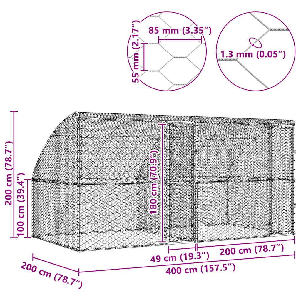Kućica za pse 2 pcs Srebrno 4 x 2 x 2 m Pocinčani čelik