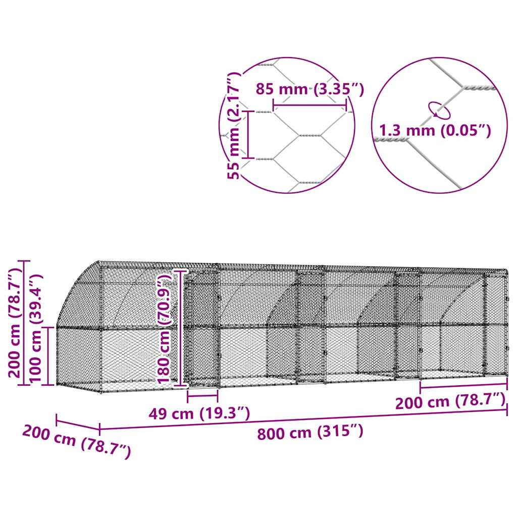 Kućica za pse 4 pcs Srebrno 8 x 2 x 2 m Pocinčani čelik