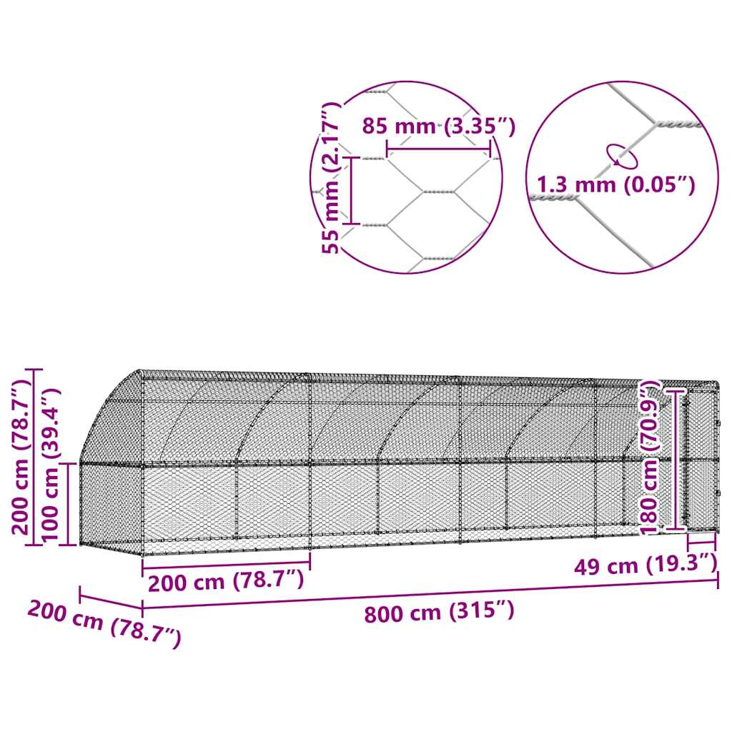 Kućica za pse 4 pcs Srebrno 8 x 2 x 2 m Pocinčani čelik