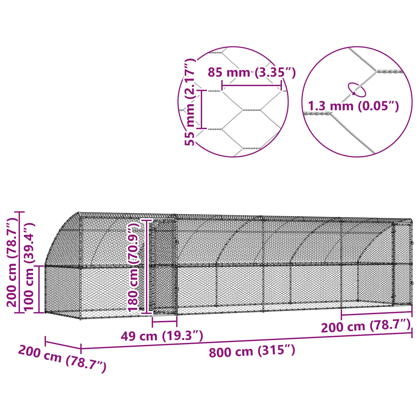 Kućica za pse 4 pcs Srebrno 8 x 2 x 2 m Pocinčani čelik