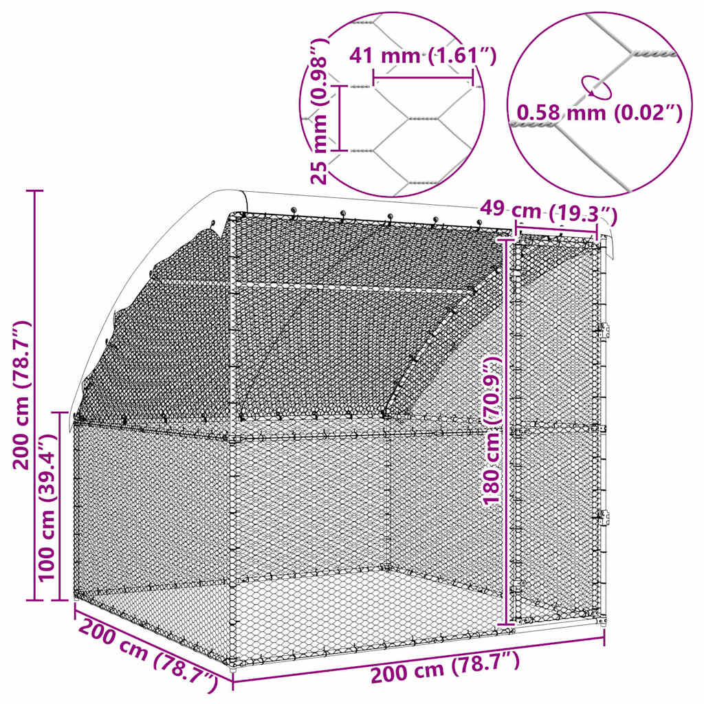 Kavez za piliće Srebrno 2 x 2 x 2 m Cinkani čelik