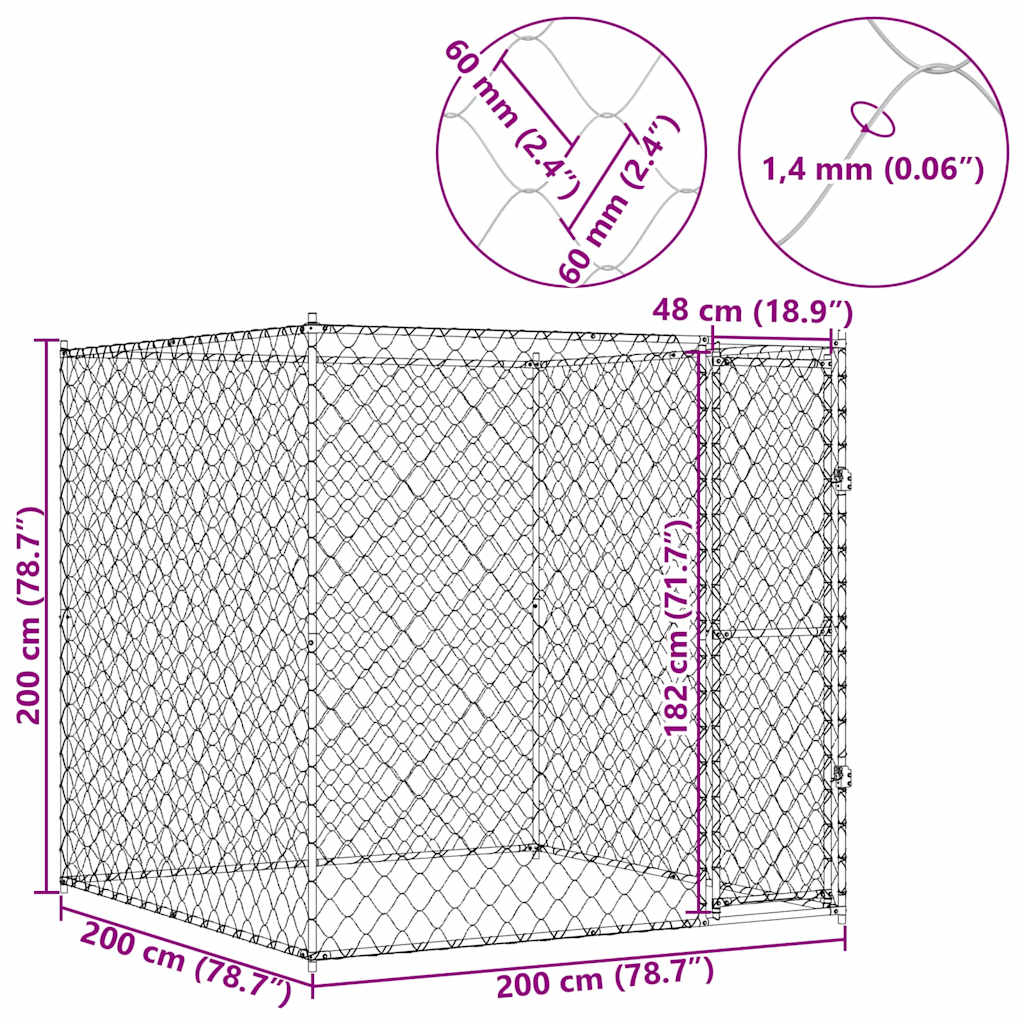 Kavez za pse Srebrno 200 x 200 x 200 cm Cinkani čelik
