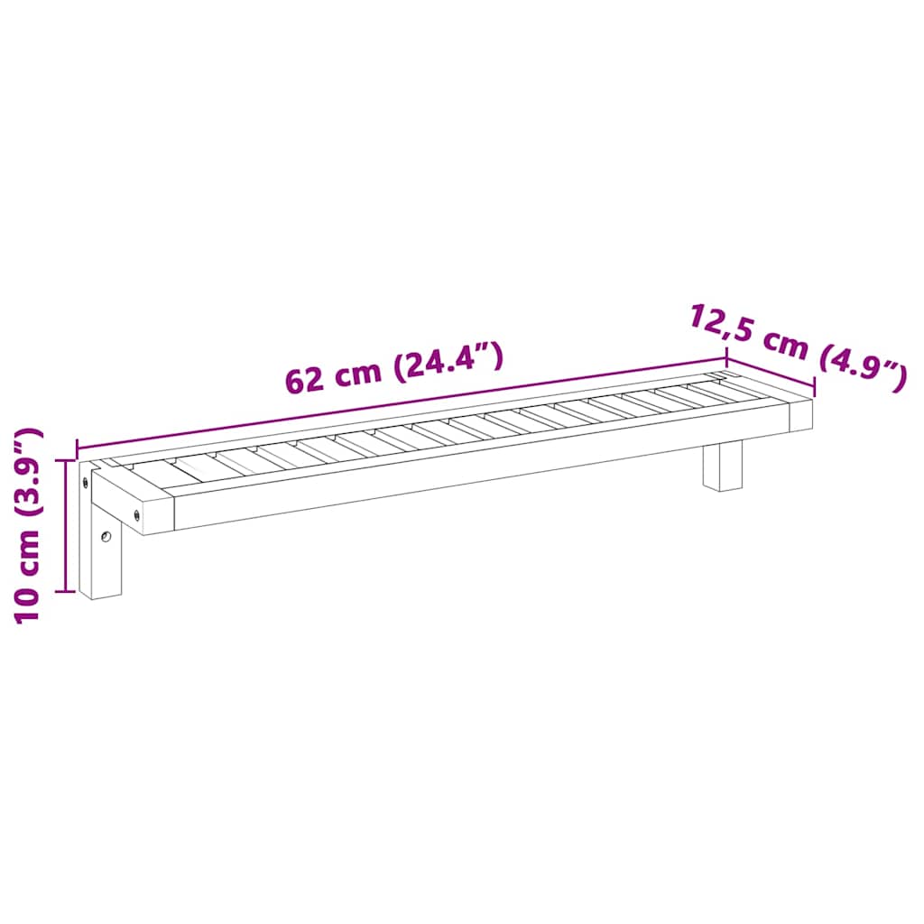 Polica za Ob hanging na Zidu Zidne Prirodna 62 x 10 x 12,5 cm