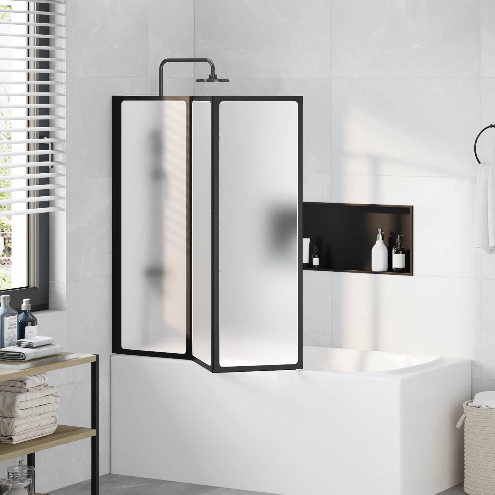 Tuš paravan Crna 120 x 2 x 117 cm Aluminij i PP