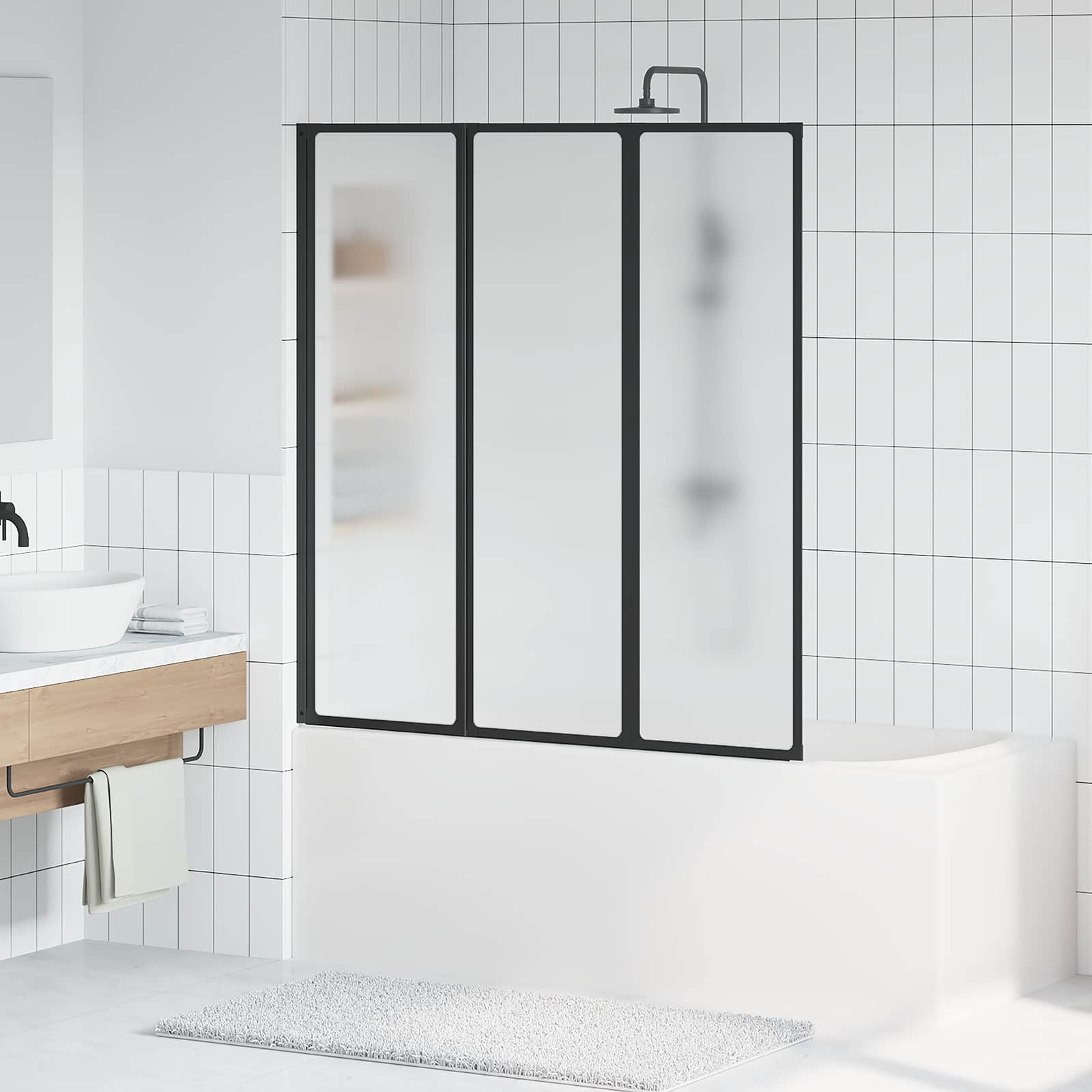 Tuš paravan Crna 132 x 2 x 140 cm Aluminij i PP