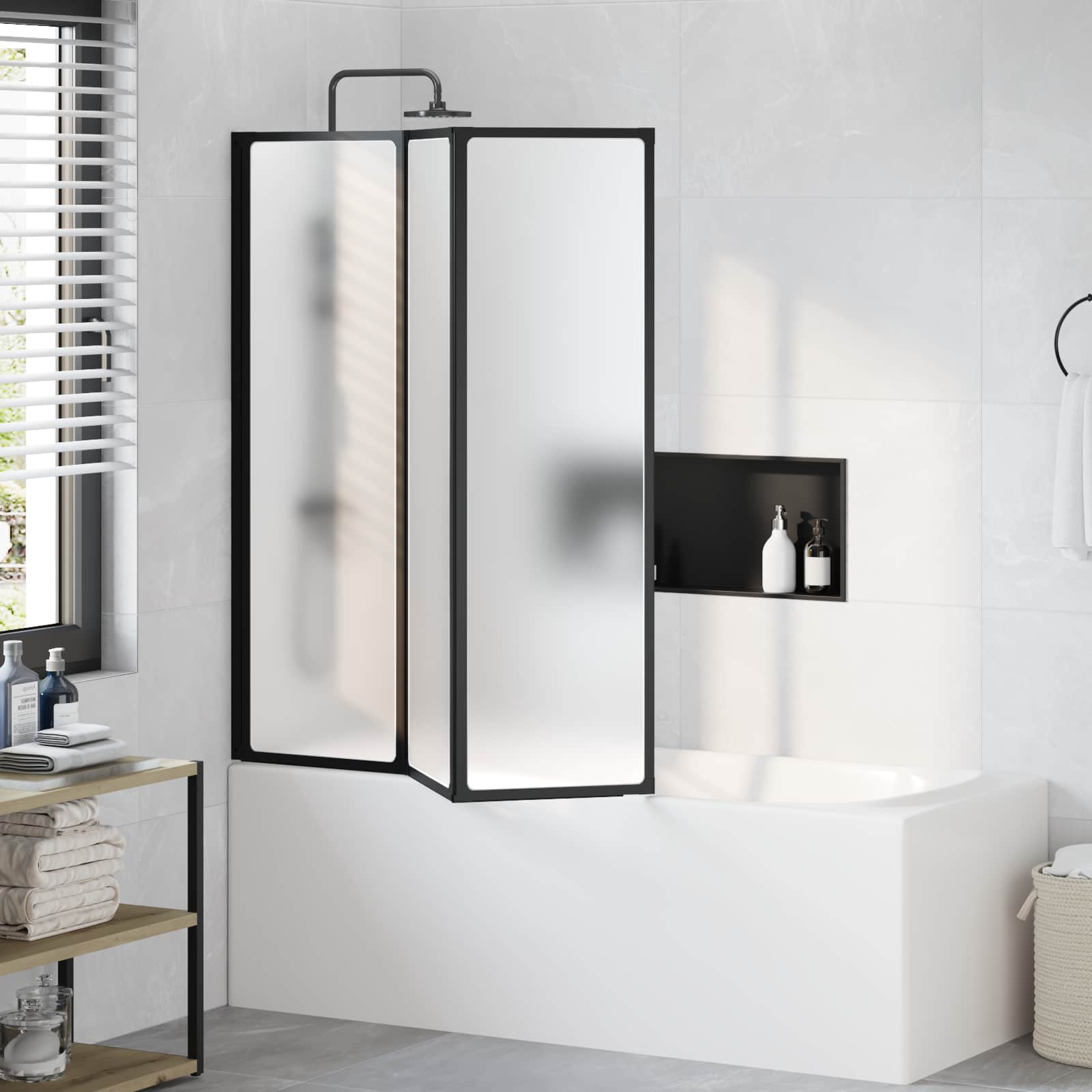 Tuš paravan Crna 132 x 2 x 140 cm Aluminij i PP
