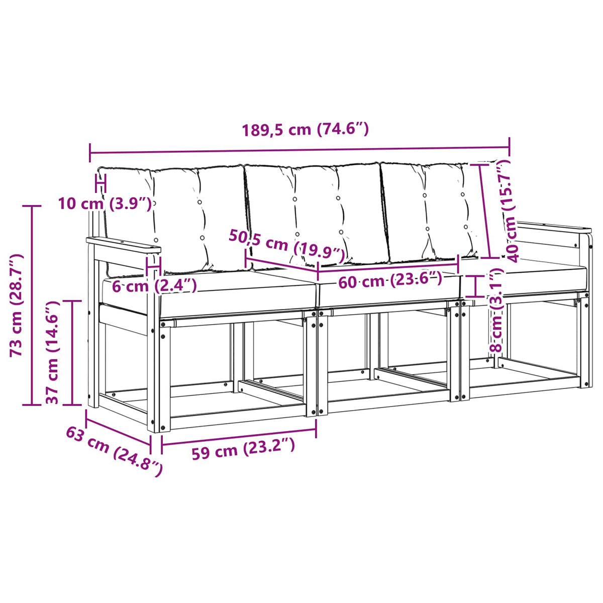 Set vanjskih sofa s jastukom 3 pcs Prirodna i bež