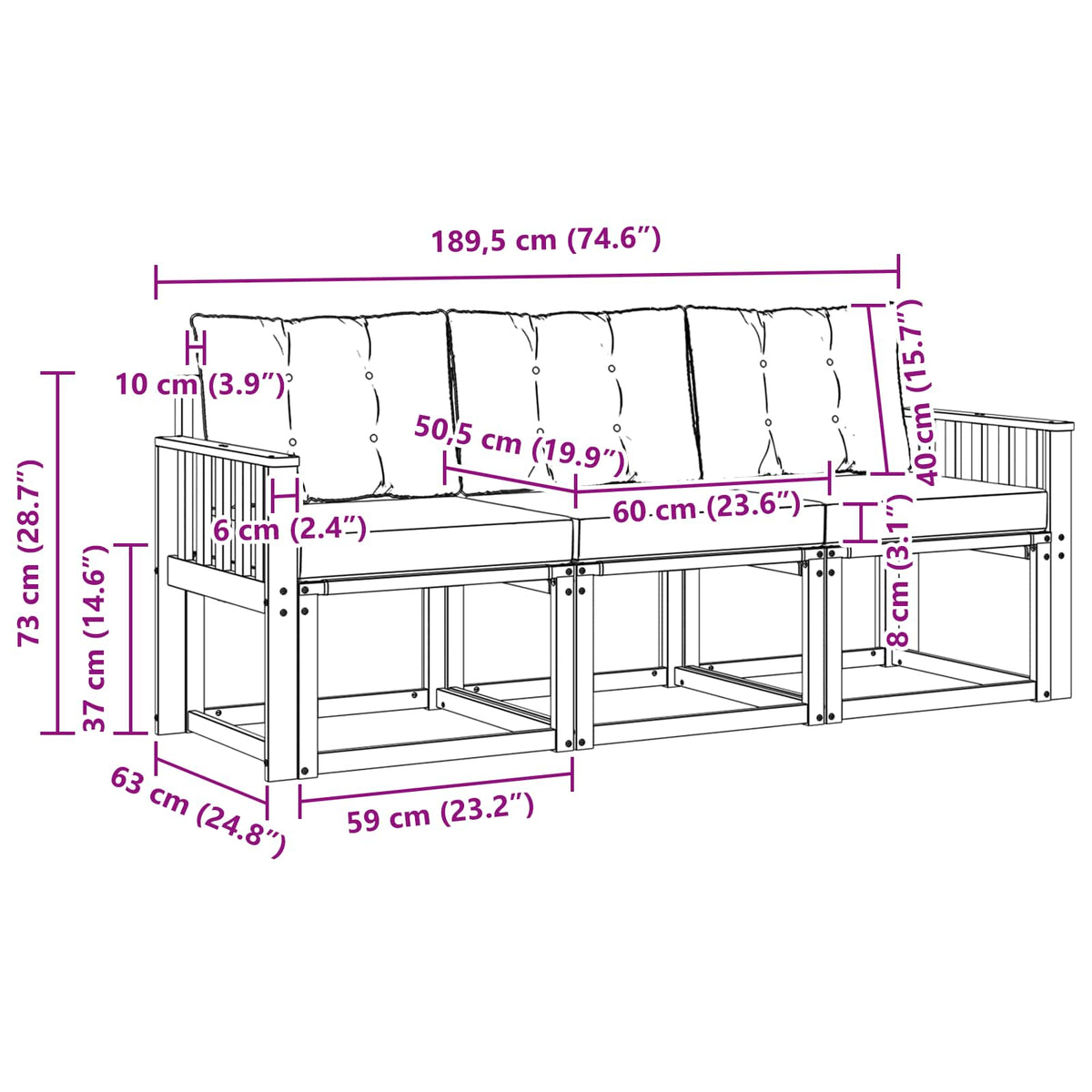 Set vanjskih sofa s jastukom 3 pcs Prirodna i bež