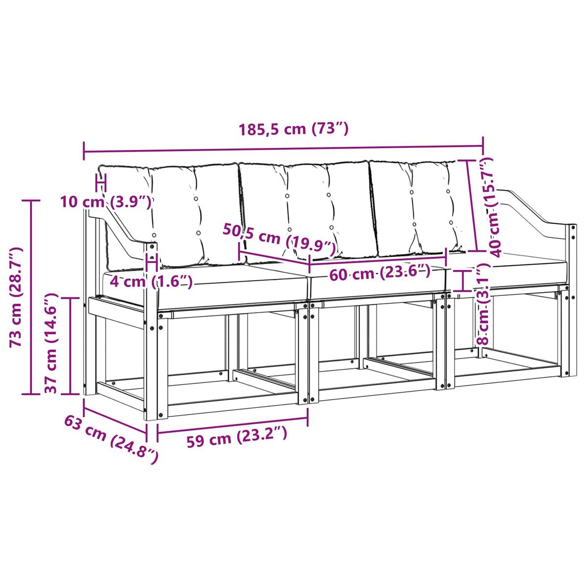 Set vanjskih sofa s jastukom 3 pcs Prirodna i crna