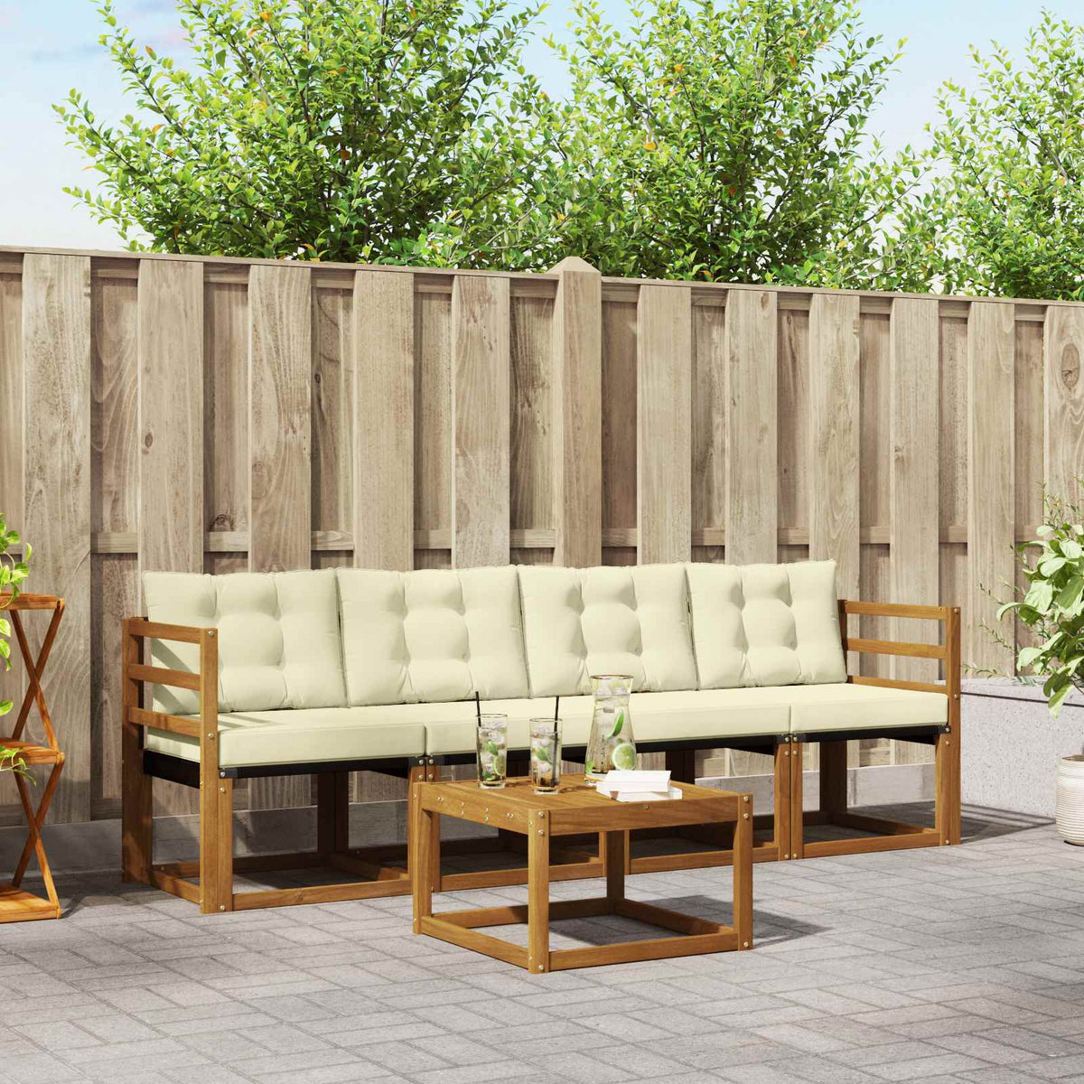 Set vanjskih sofa 5 kom. Prirodna i krem