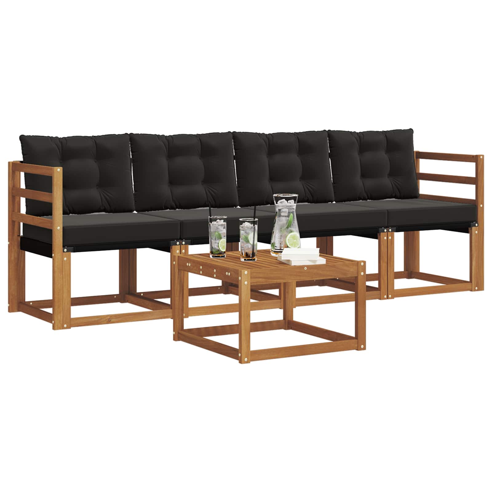 Set vanjskih sofa s jastukom 5 pcs Prirodna i crna
