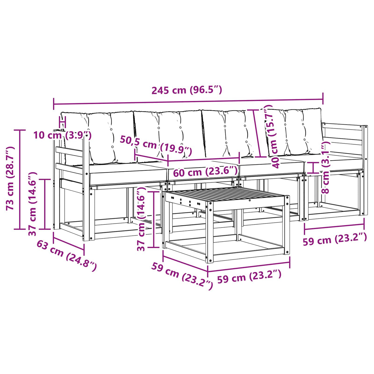Set vanjskih sofa 5 kom. Prirodna i bež