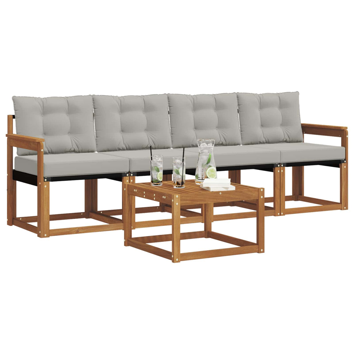 Set vanjskih sofa 5 kom. Prirodna i svijetlo siva