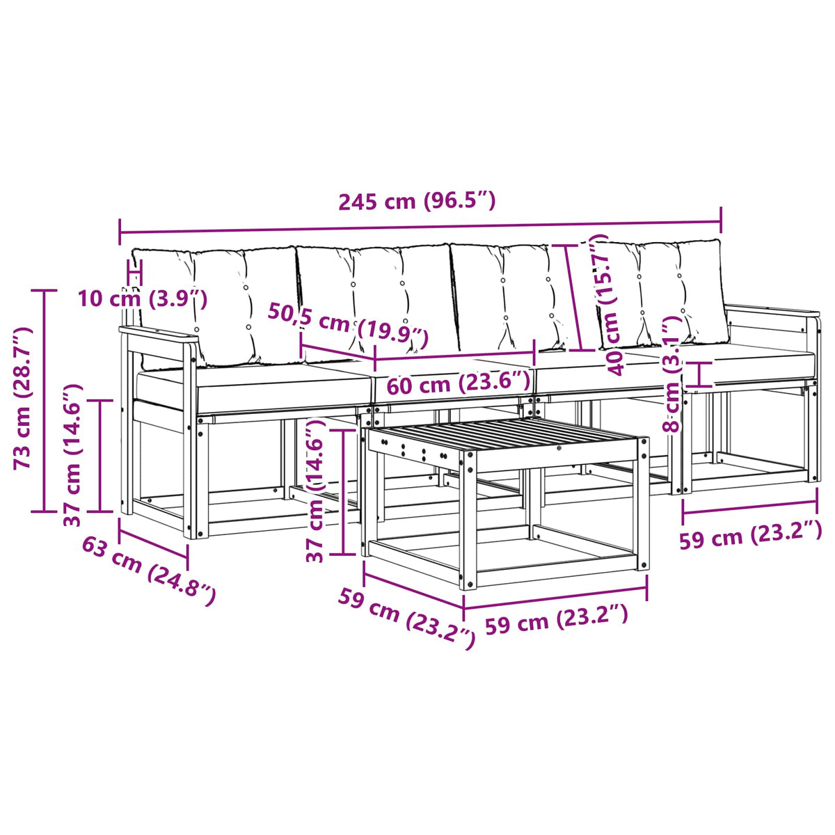 Set vanjskih sofa s jastukom 5 pcs Prirodna i crna