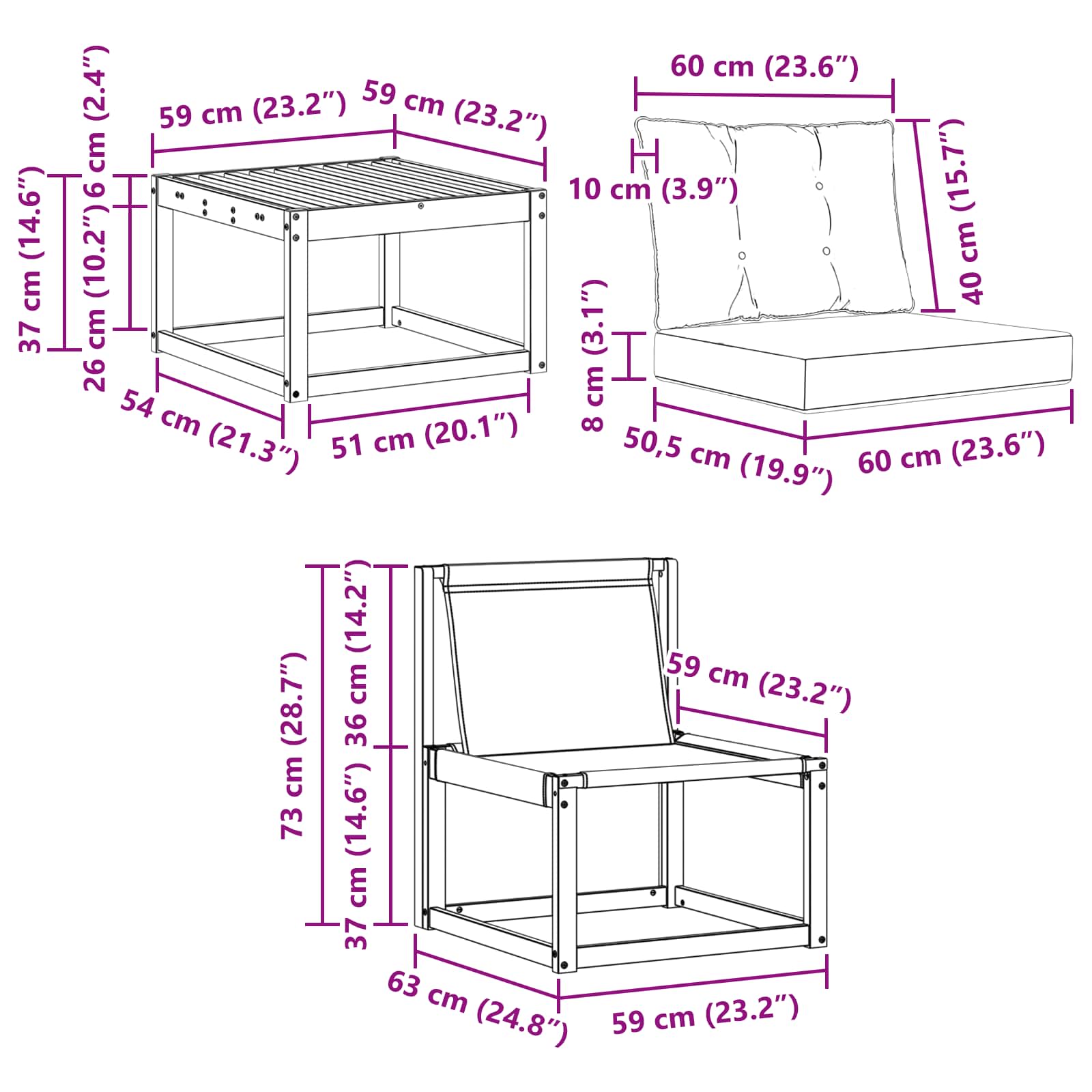 Set vanjskih sofa s jastukom 5 pcs Prirodna i crna