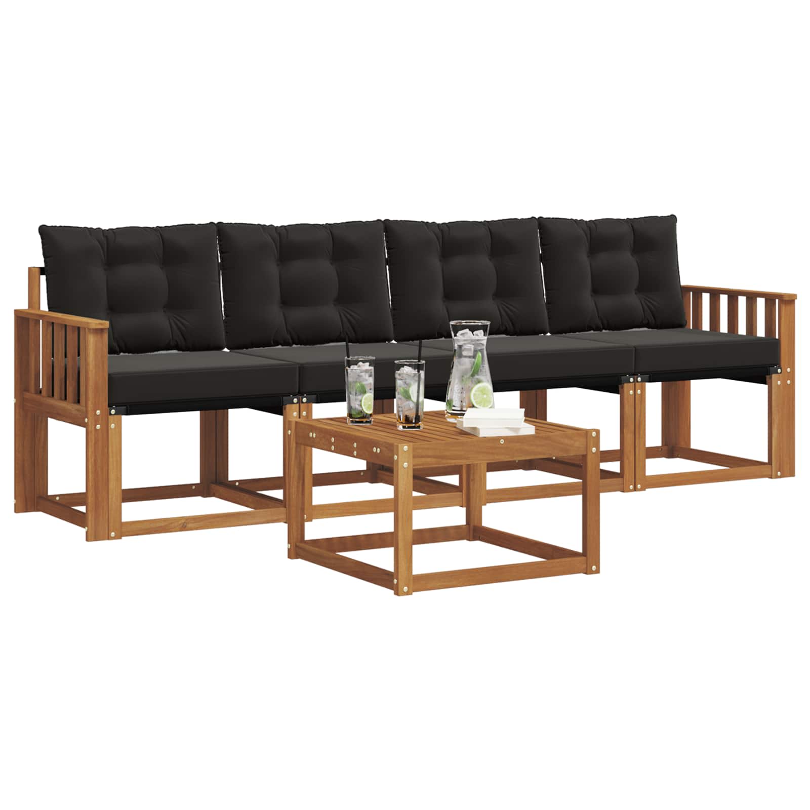 Set vanjskih sofa s jastukom 5 pcs Prirodna i crna