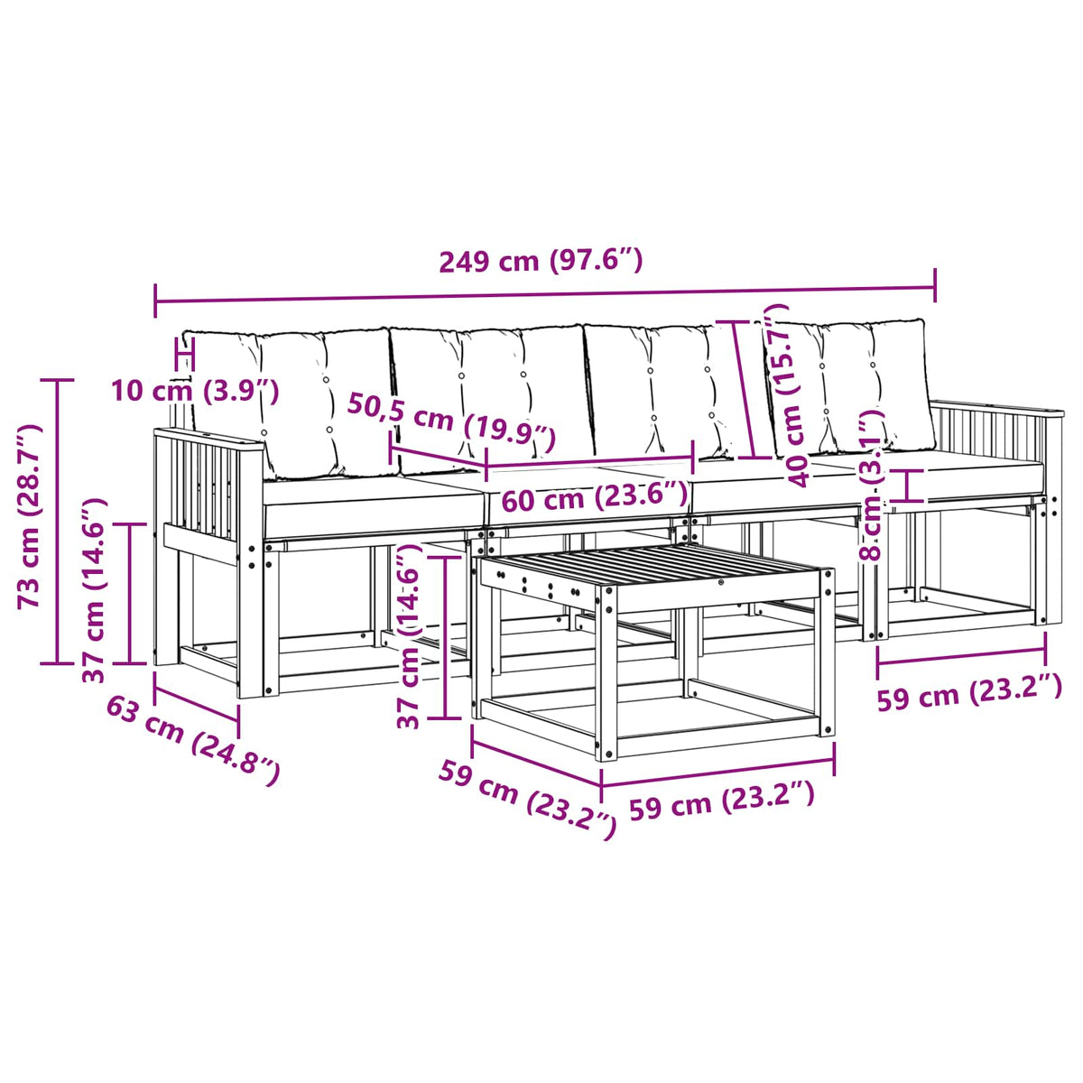 Set vanjskih sofa s jastukom 5 pcs Prirodna i crna