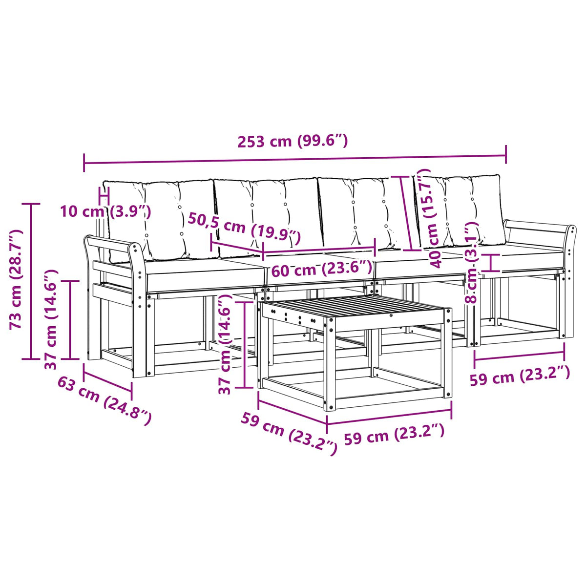 Set vanjskih sofa 5 kom. Prirodna i svijetlo siva