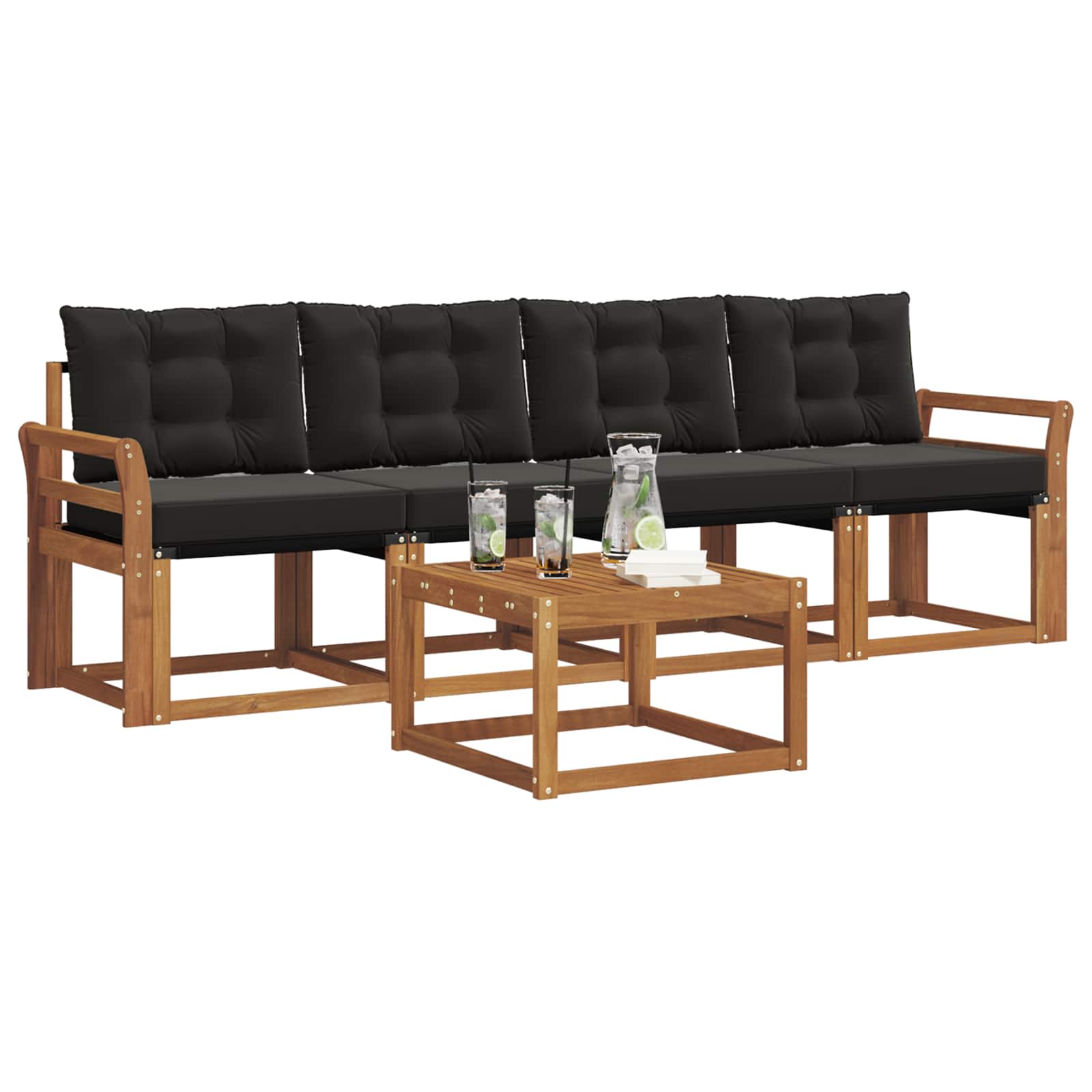 Set vanjskih sofa s jastukom 5 pcs Prirodna i crna