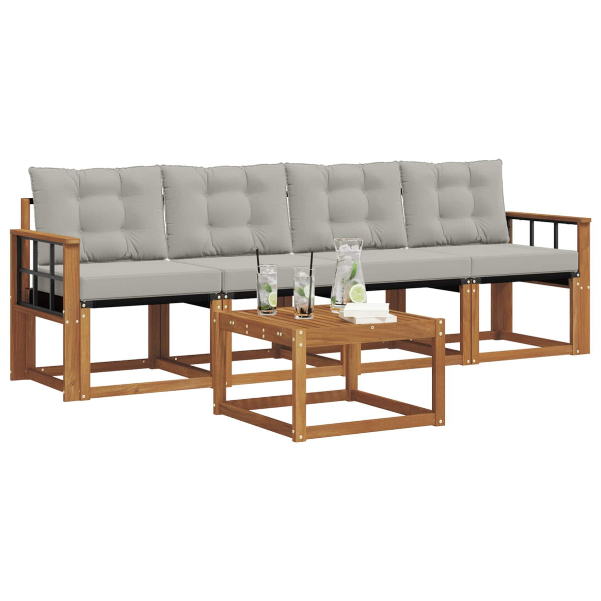 Set vanjskih sofa 5 kom. Prirodna i svijetlo siva