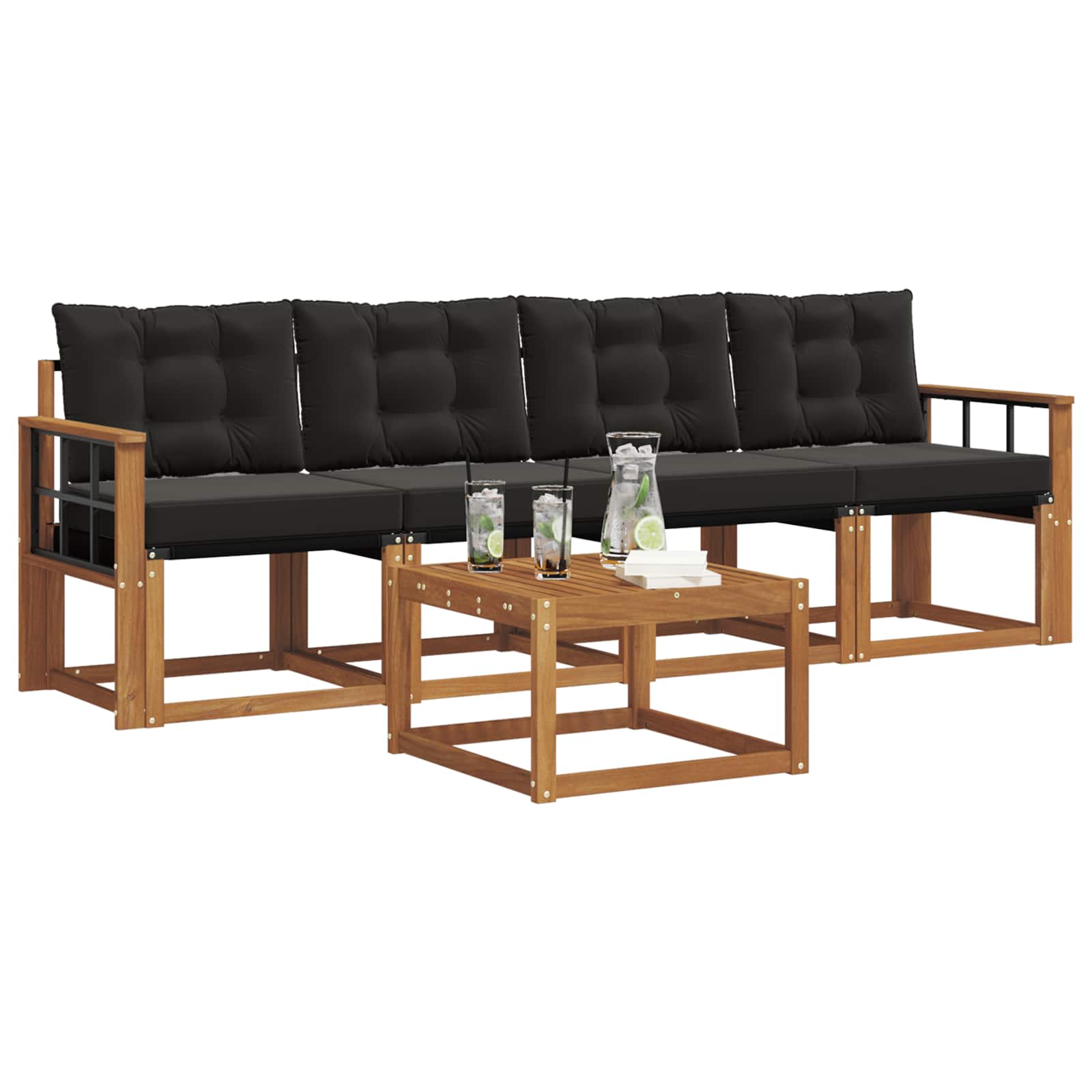 Set vanjskih sofa s jastukom 5 pcs Prirodna i crna