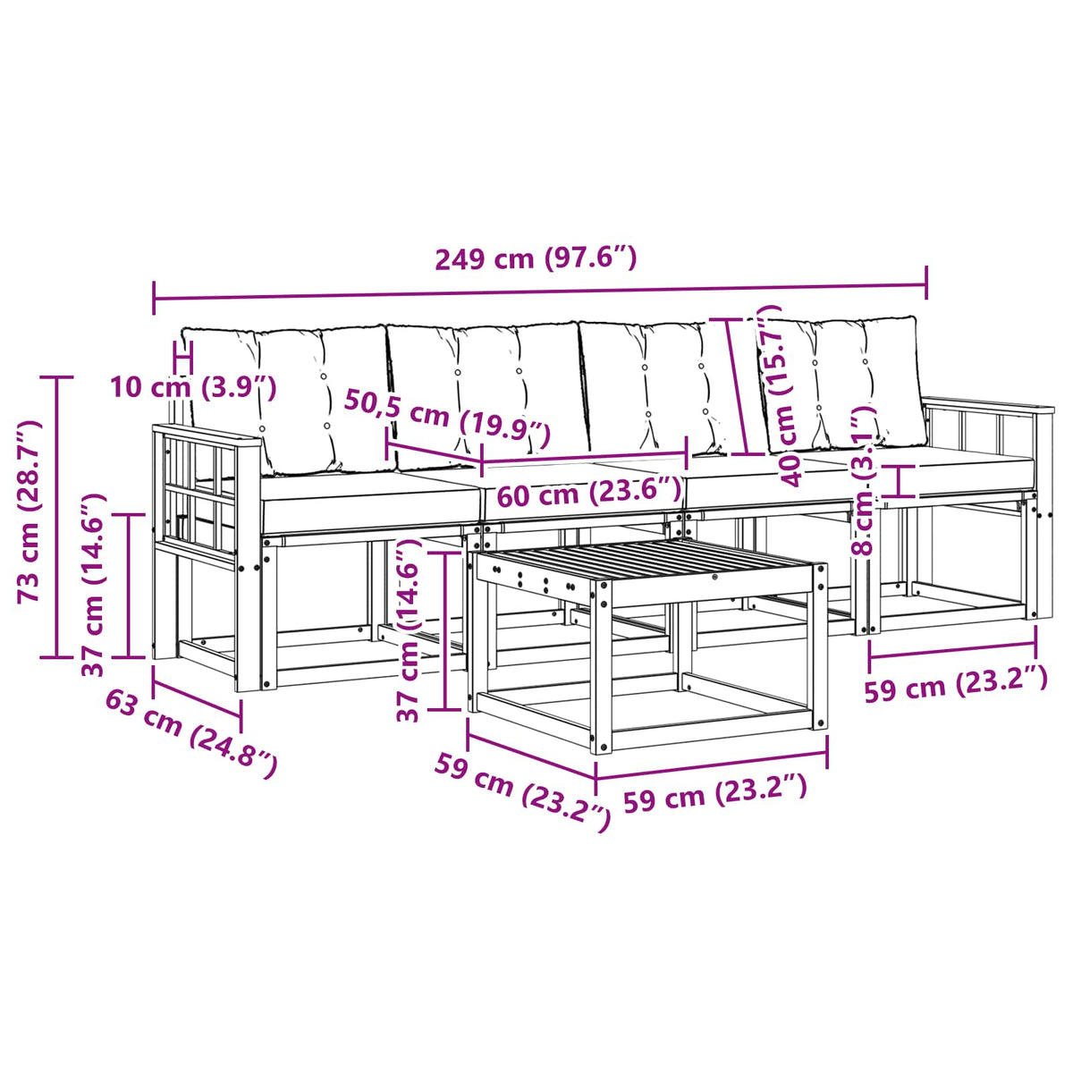 Set vanjskih sofa s jastukom 5 pcs Prirodna i crna