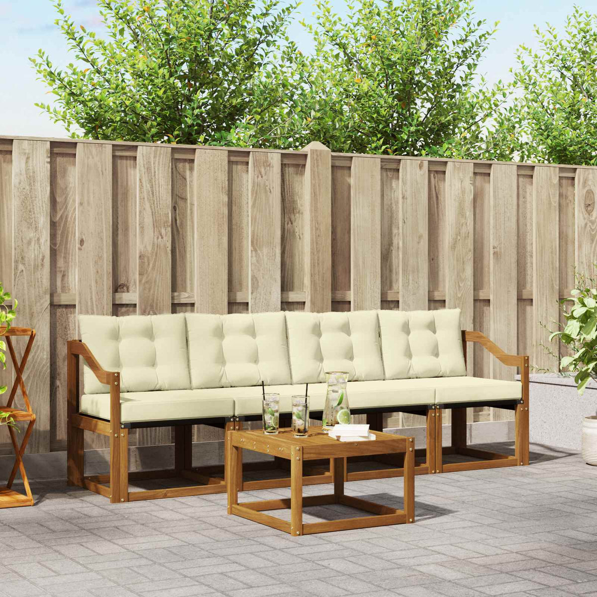 Set vanjskih sofa 5 kom. Prirodna i krem