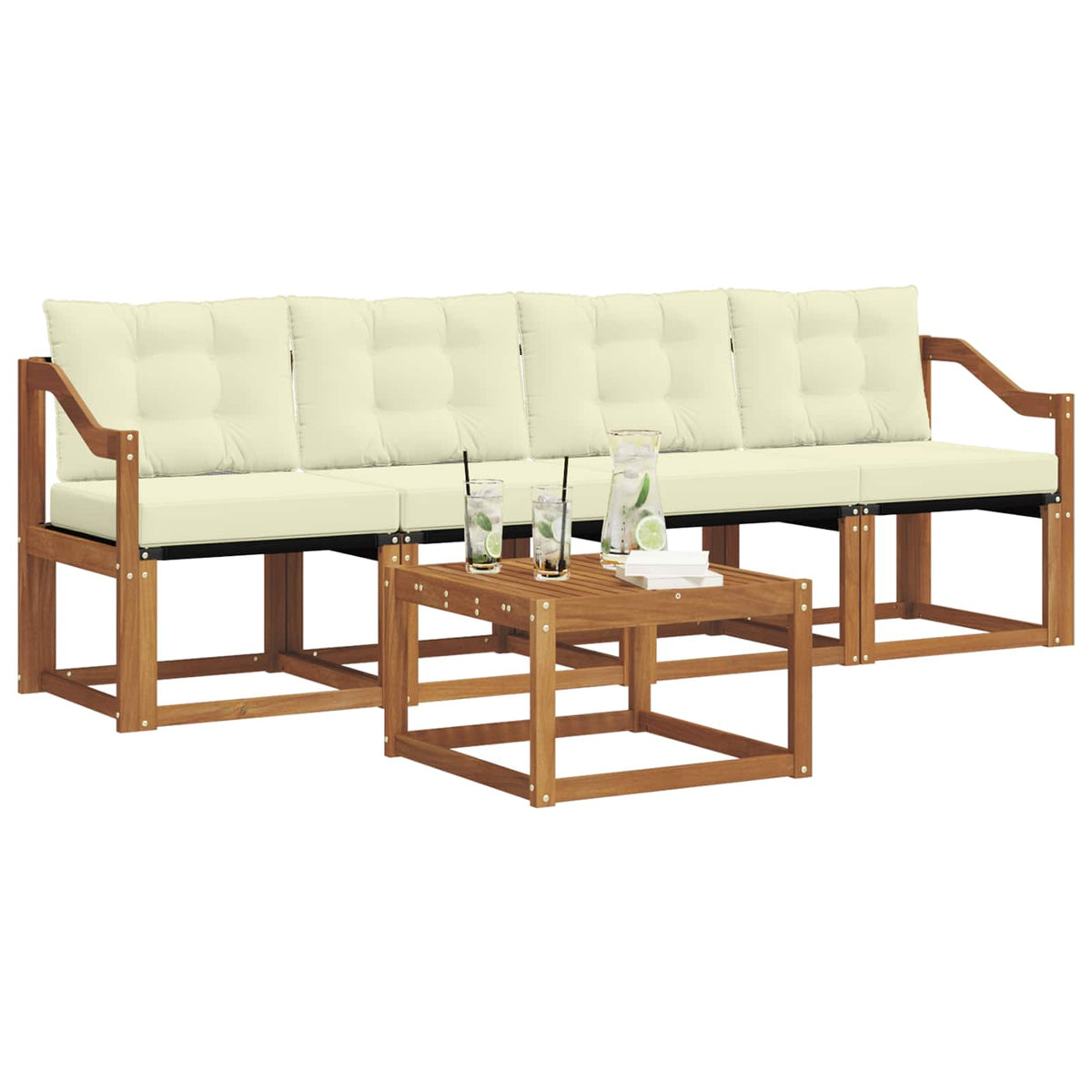 Set vanjskih sofa 5 kom. Prirodna i krem