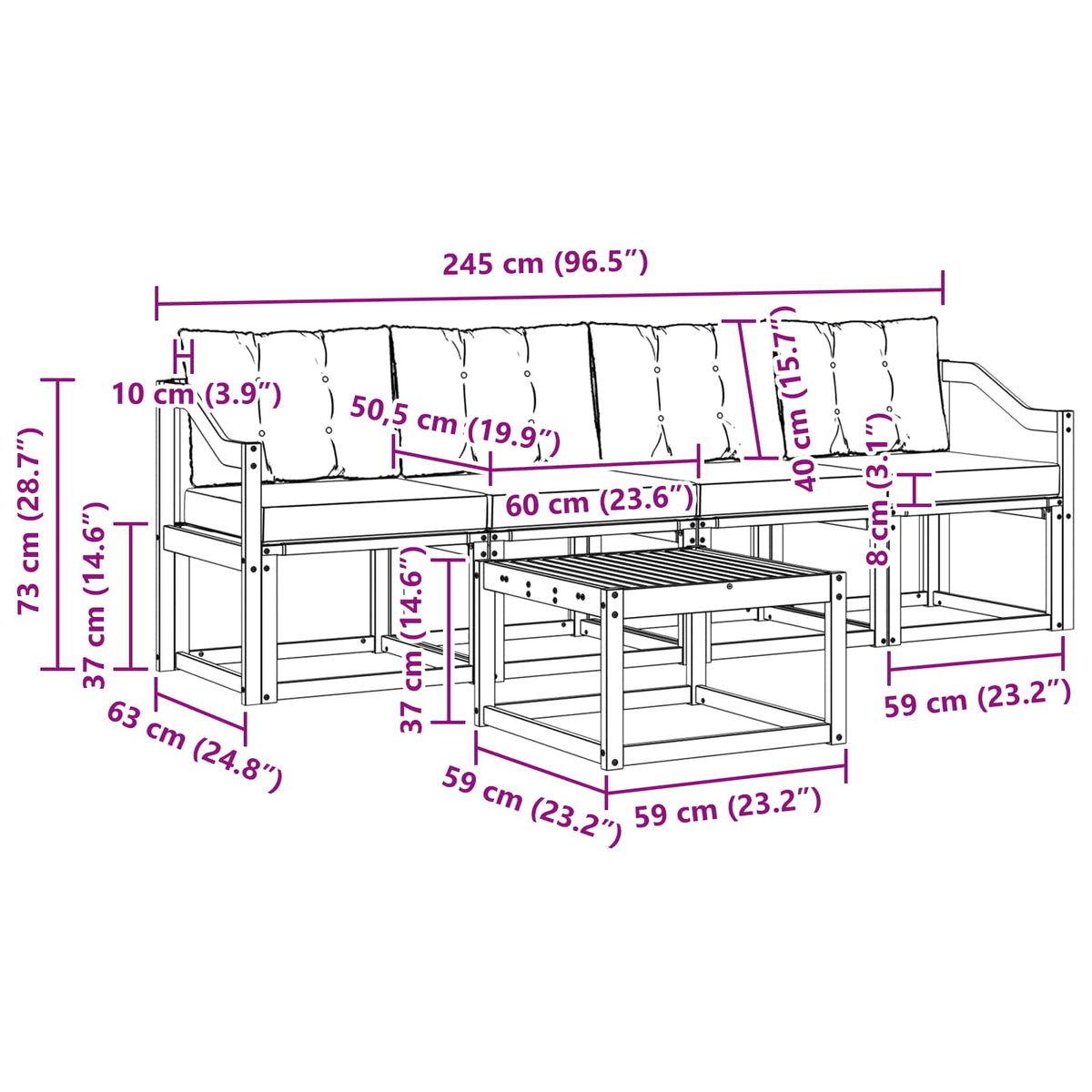 Set vanjskih sofa s jastukom 5 pcs Prirodna i crna