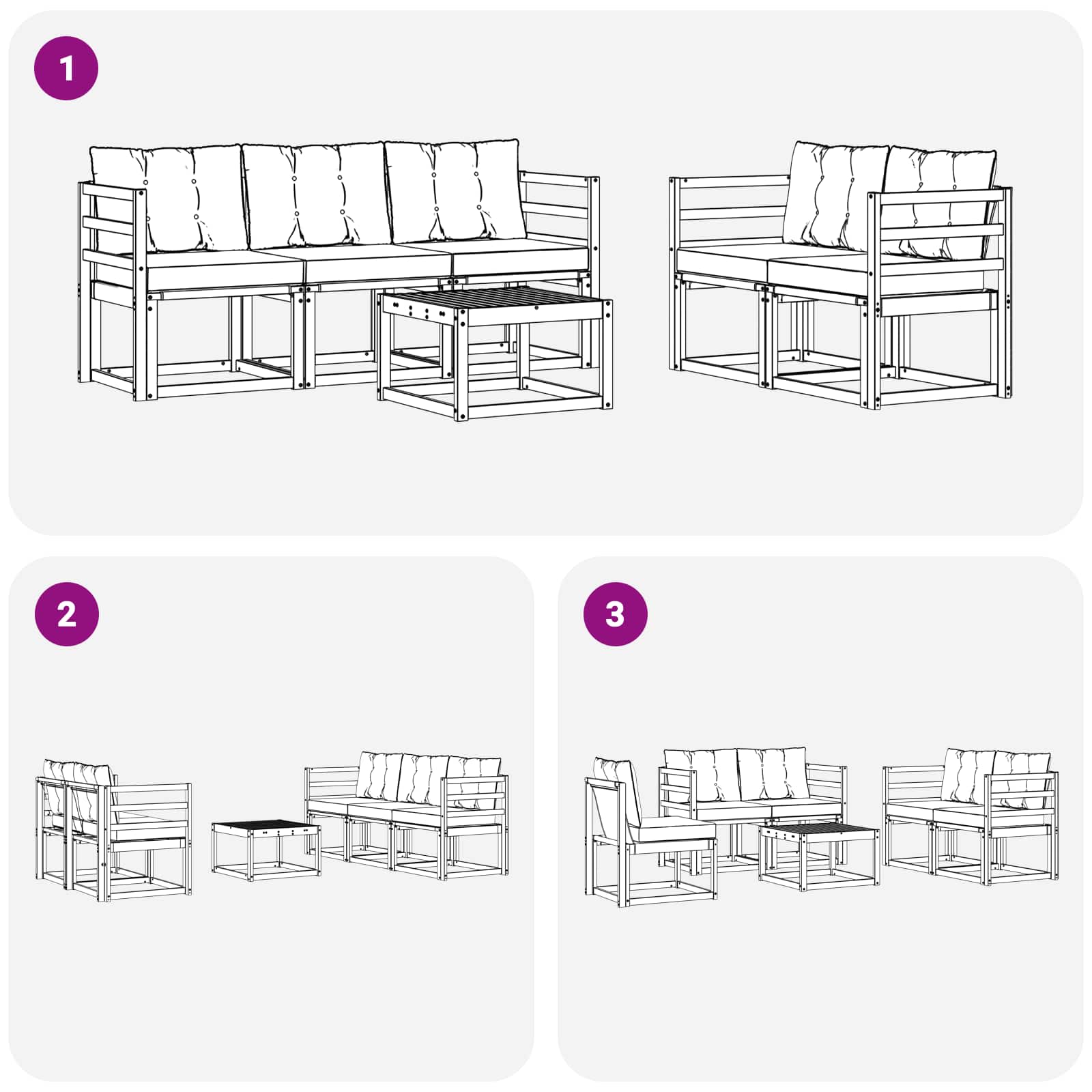 Set vanjskih sofa s jastukom 6 pcs Prirodna i crna