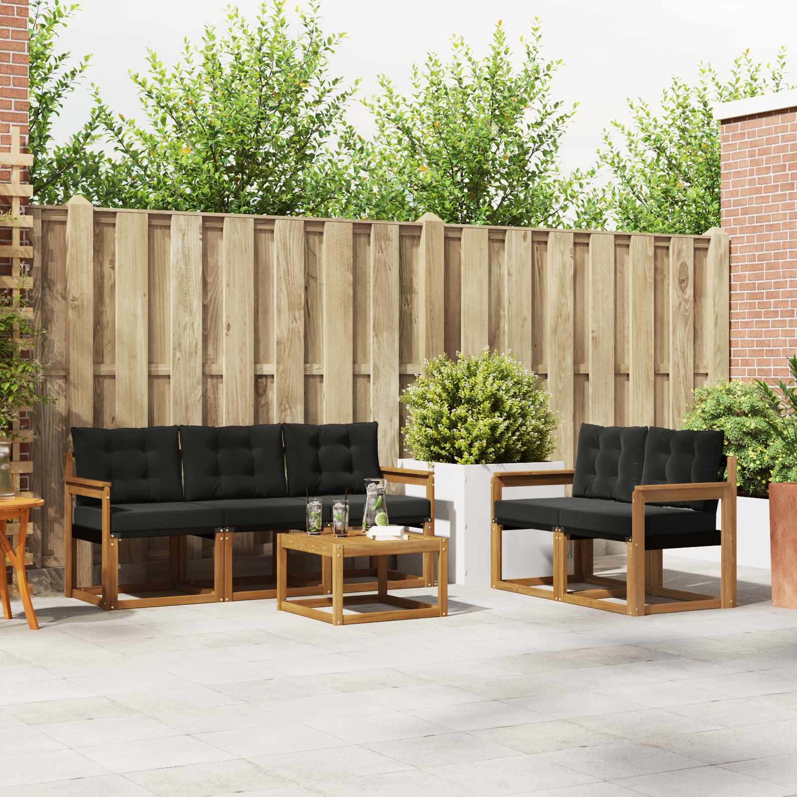 Set vanjskih sofa s jastukom 6 pcs Prirodna i crna