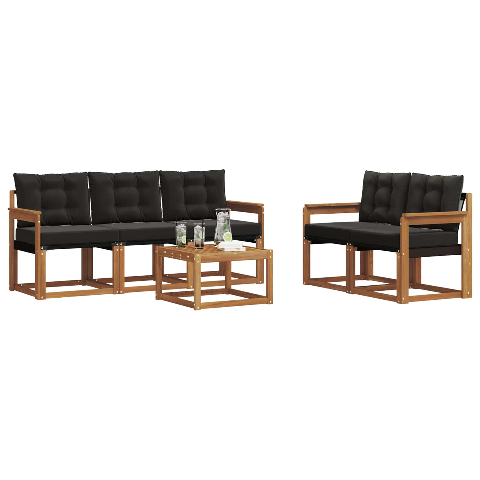 Set vanjskih sofa s jastukom 6 pcs Prirodna i crna