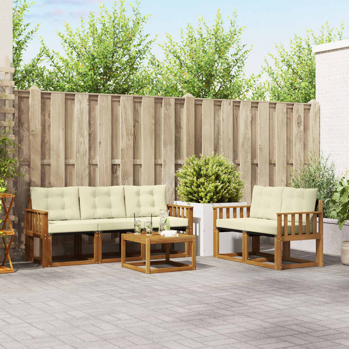 Set vanjskih sofa 6 kom. Prirodna i krem