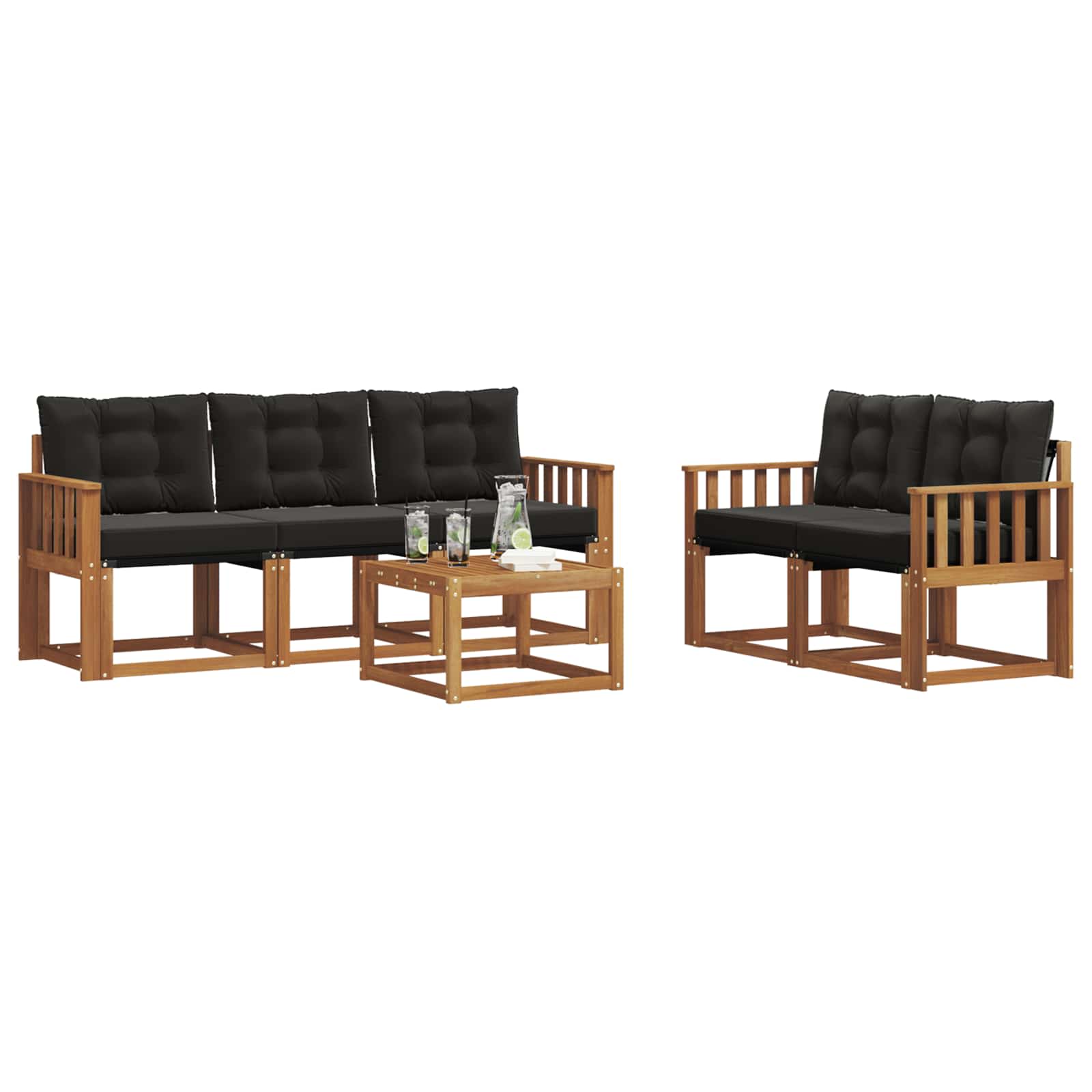 Set vanjskih sofa s jastukom 6 pcs Prirodna i crna