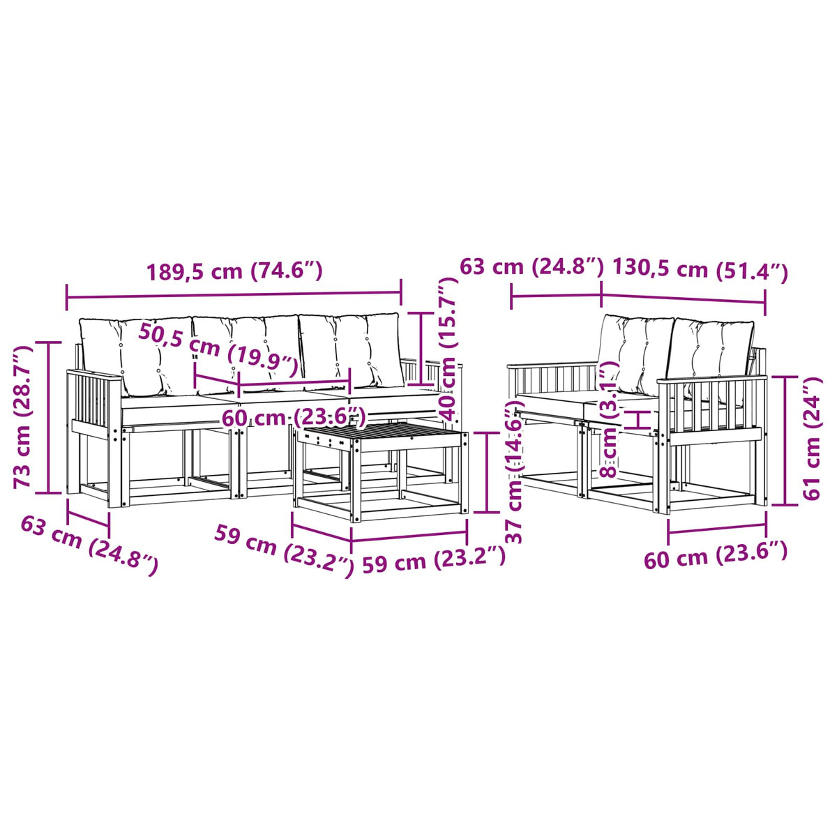 Set vanjskih sofa s jastukom 6 pcs Prirodna i crna