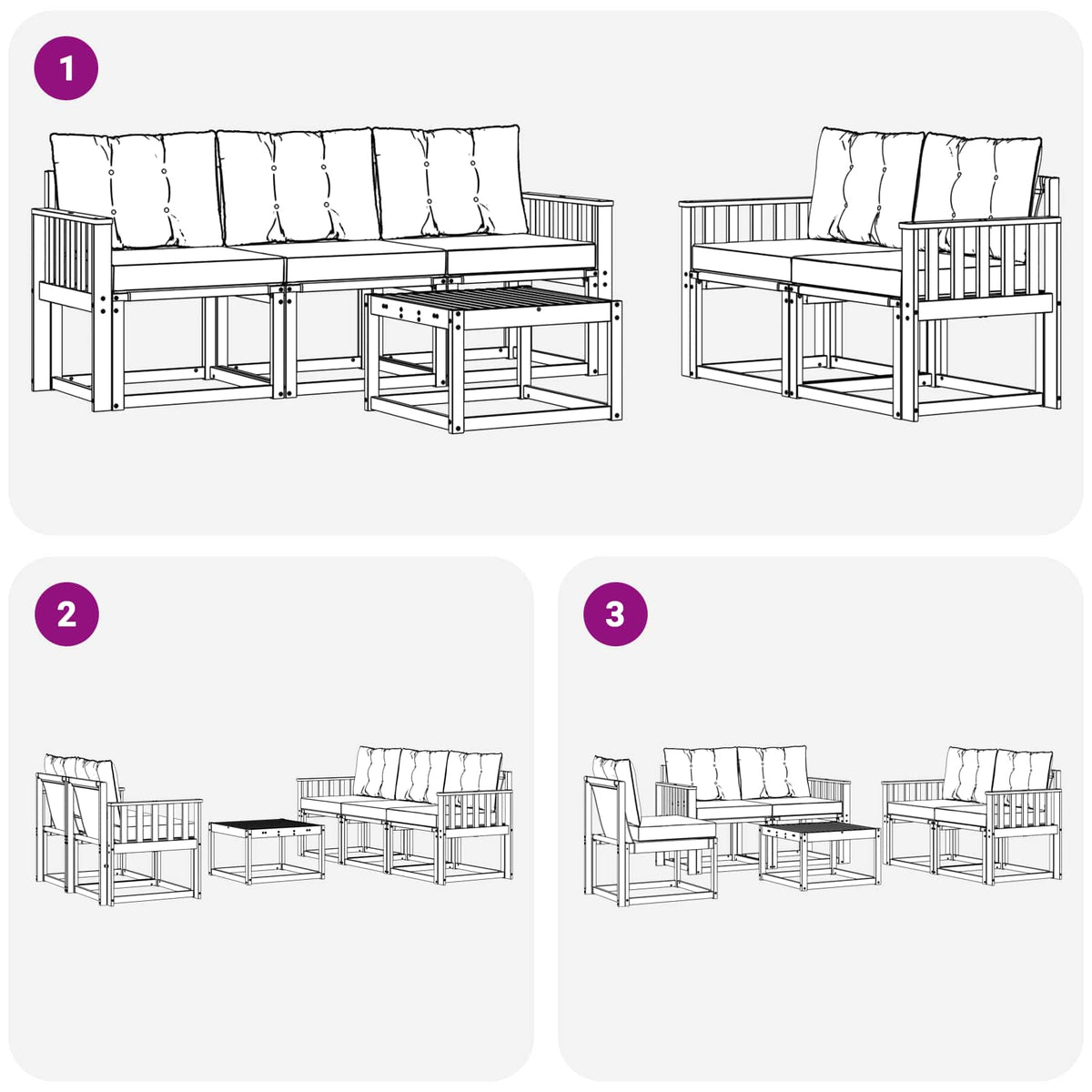 Set vanjskih sofa s jastukom 6 pcs Prirodna i crna