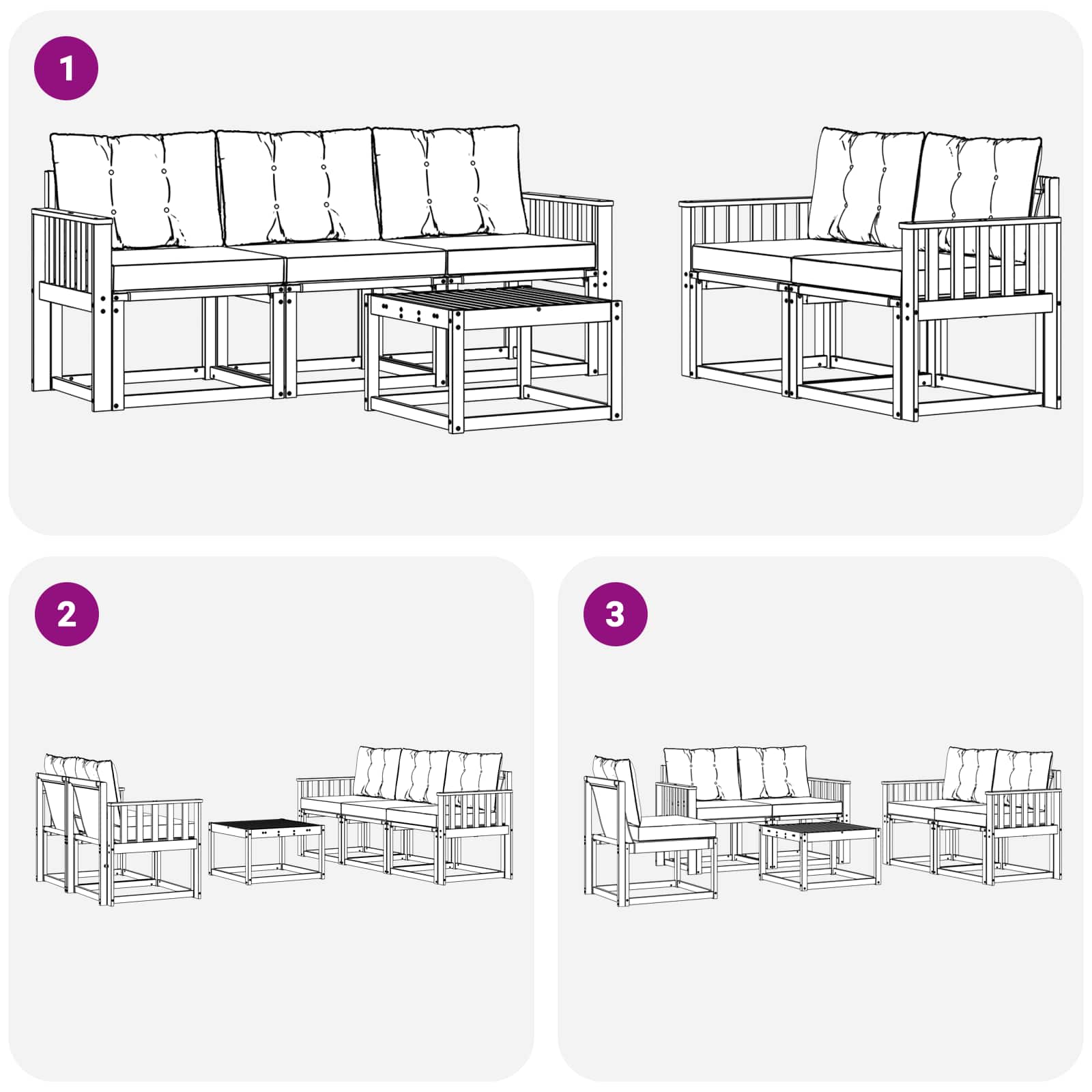 Set vanjskih sofa s jastukom 6 pcs Prirodna i crna