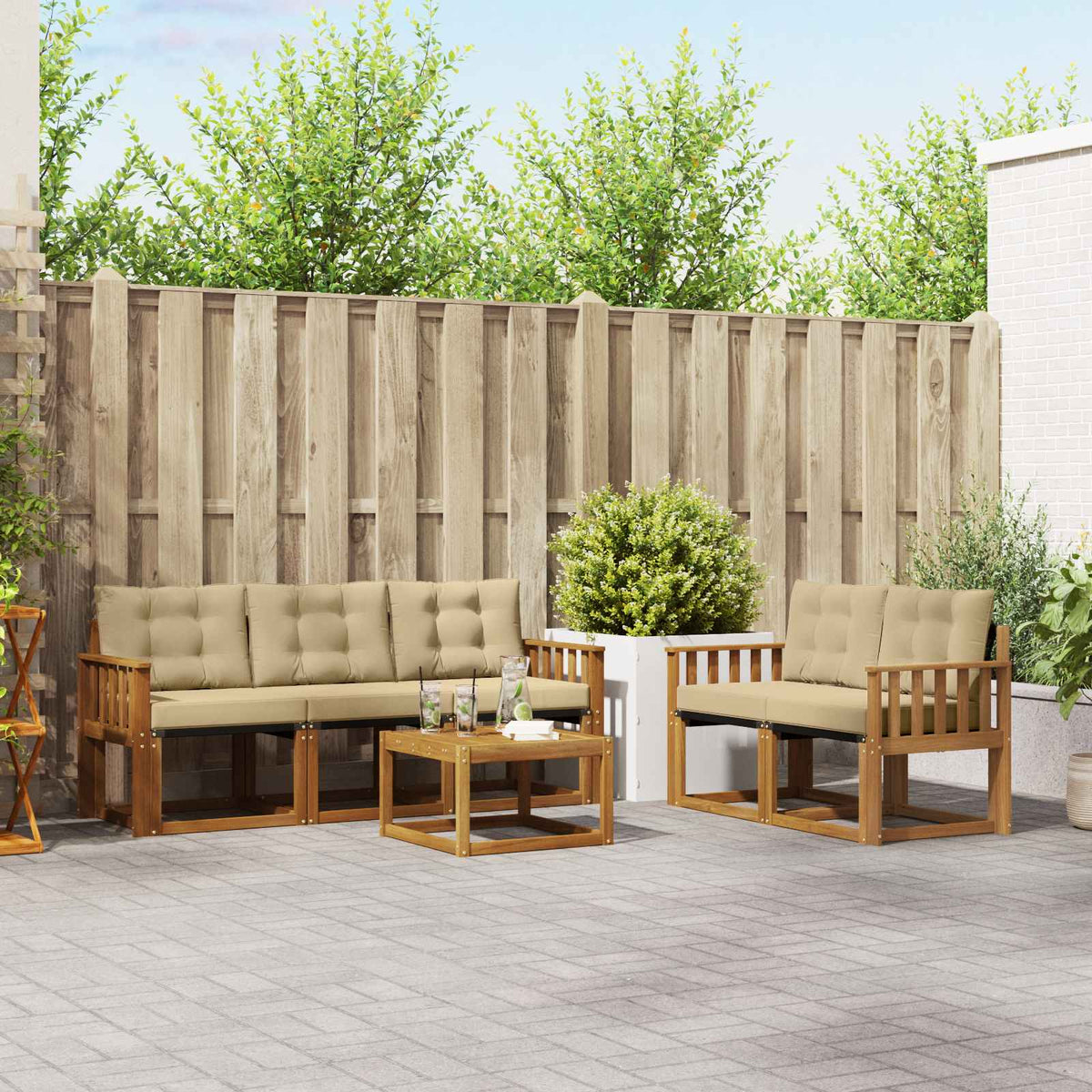 Set vanjskih sofa 6 kom. Prirodna i bež