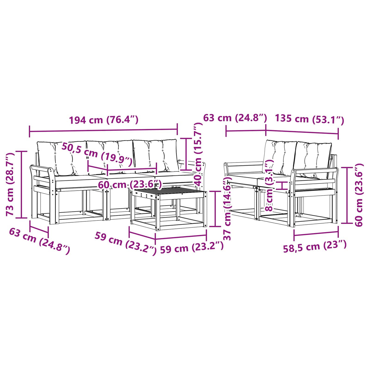Set vanjskih sofa 6 kom. Prirodna i krem