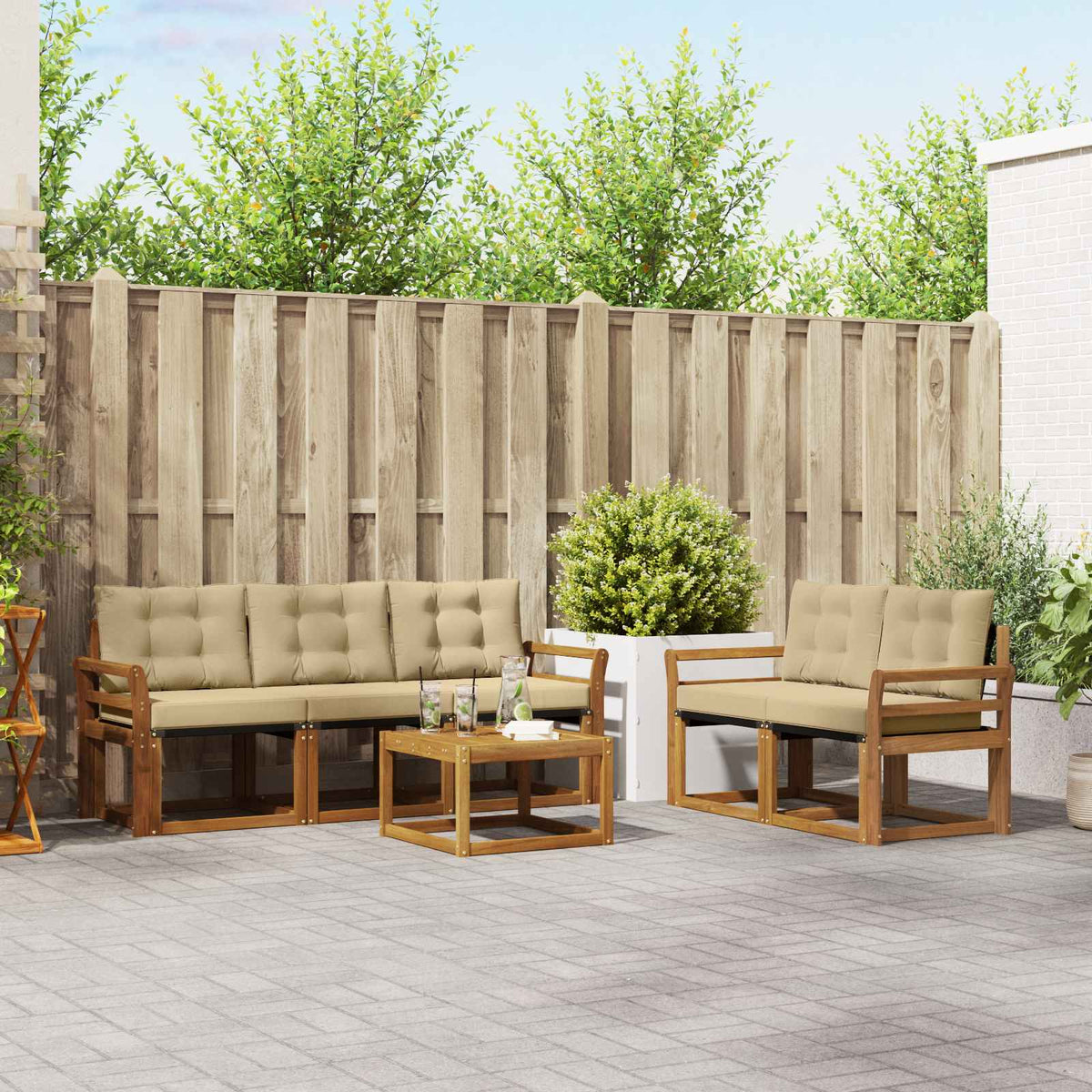 Set vanjskih sofa 6 kom. Prirodna i bež