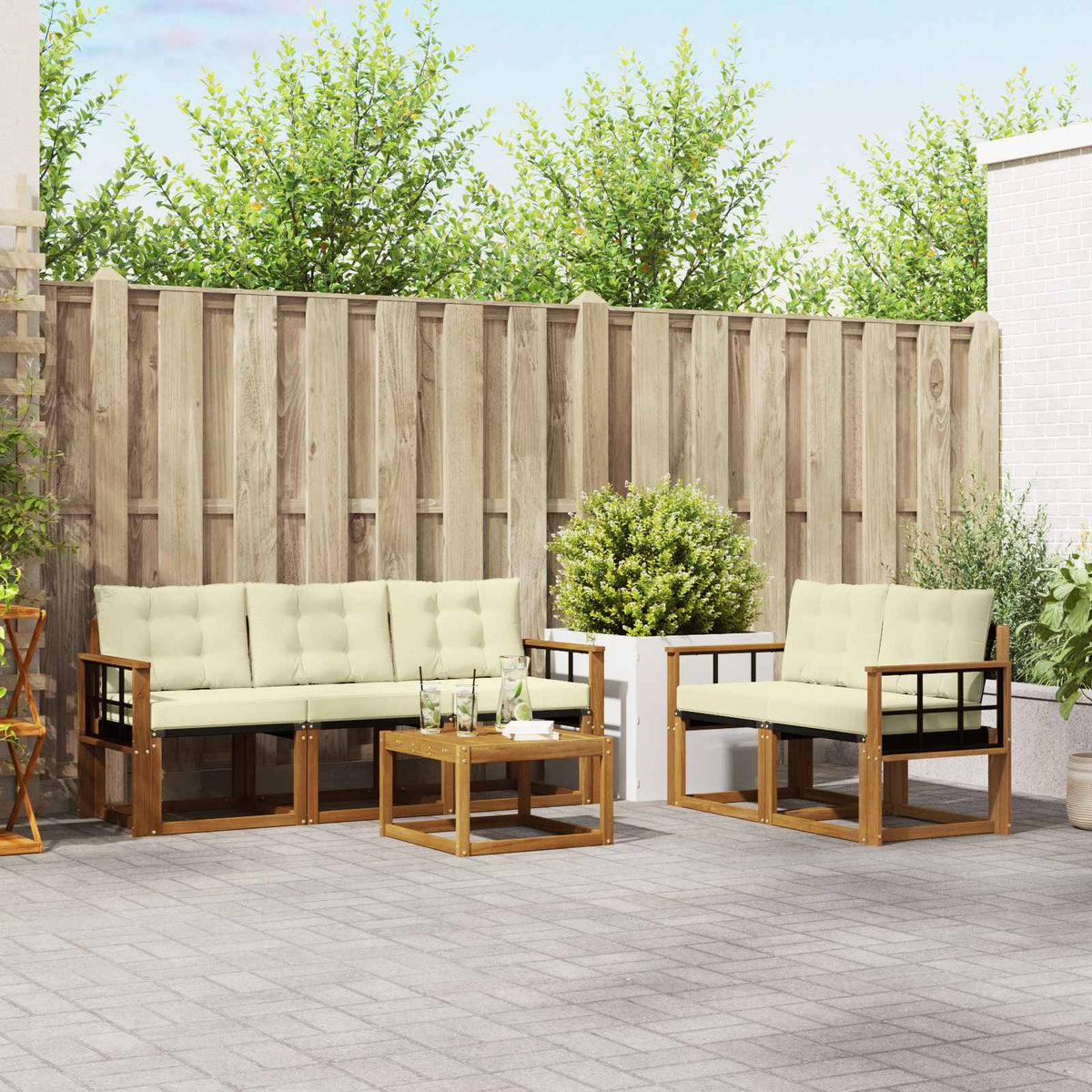 Set vanjskih sofa 6 kom. Prirodna i krem