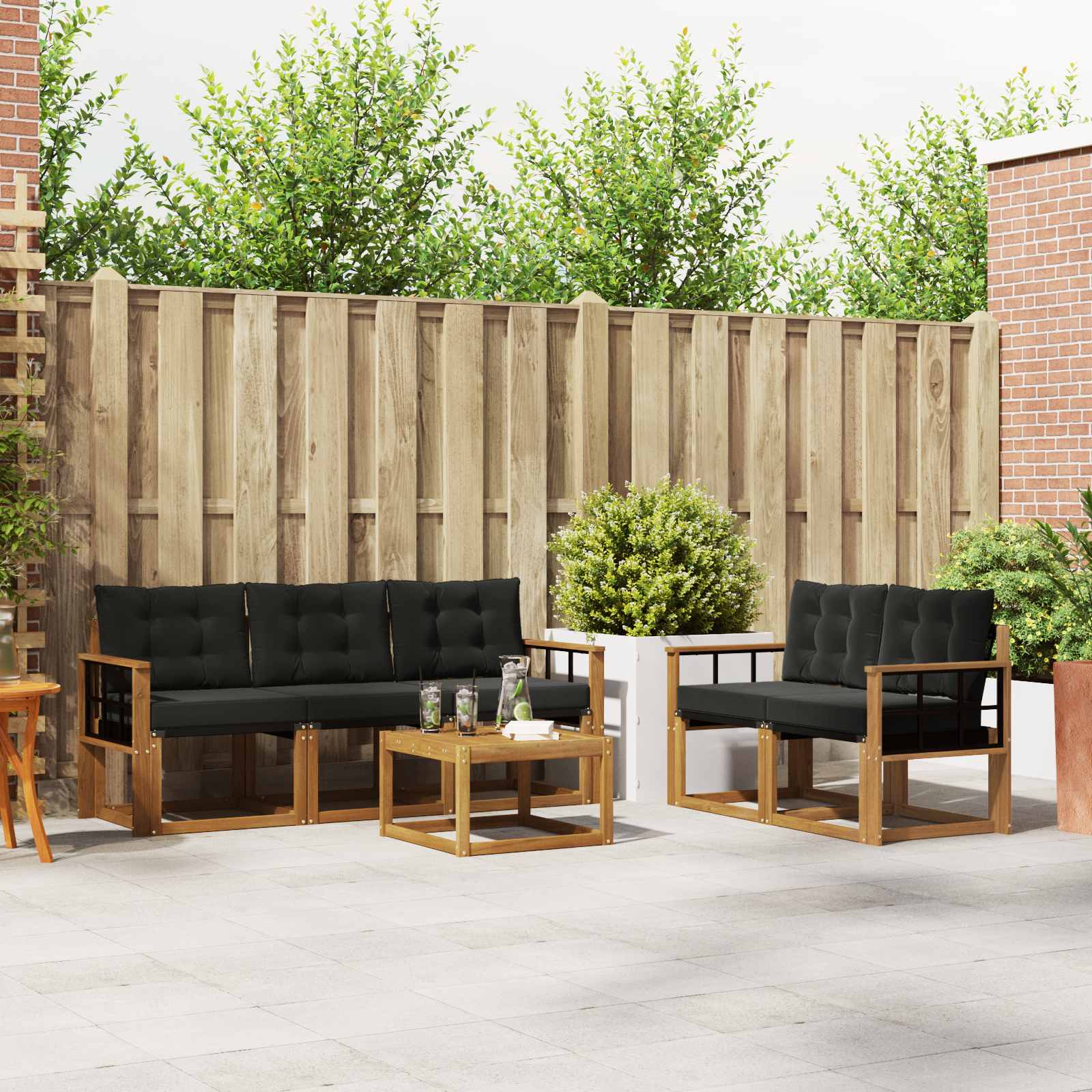 Set vanjskih sofa s jastukom 6 pcs Prirodna i crna