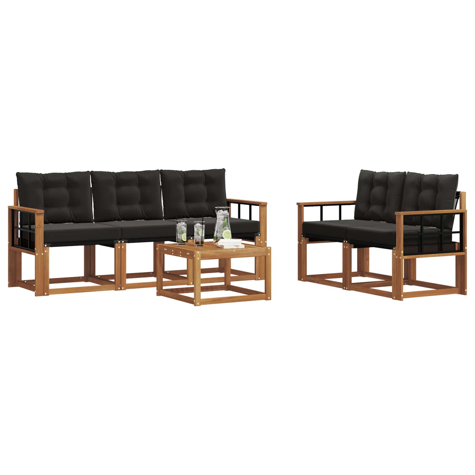 Set vanjskih sofa s jastukom 6 pcs Prirodna i crna