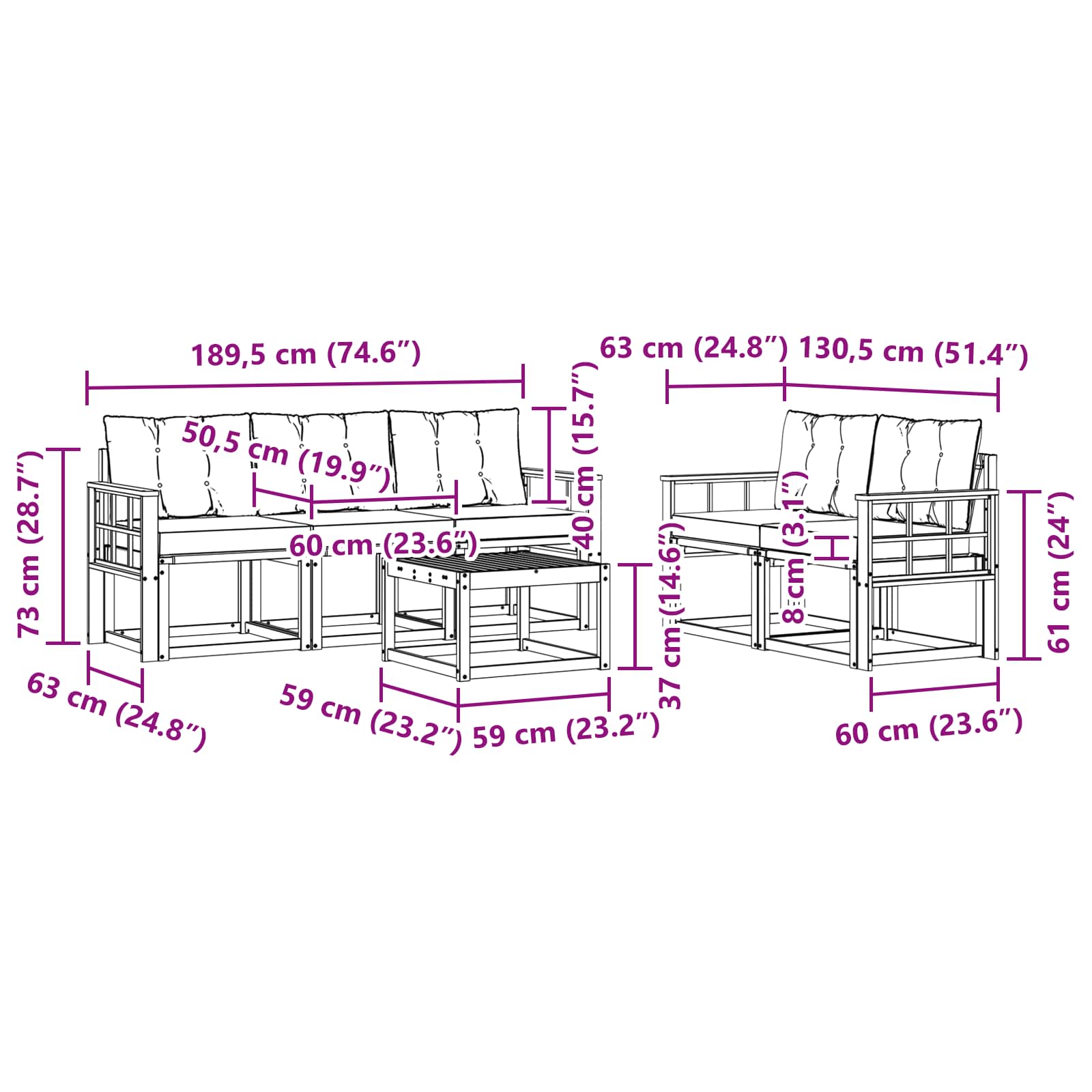 Set vanjskih sofa s jastukom 6 pcs Prirodna i crna