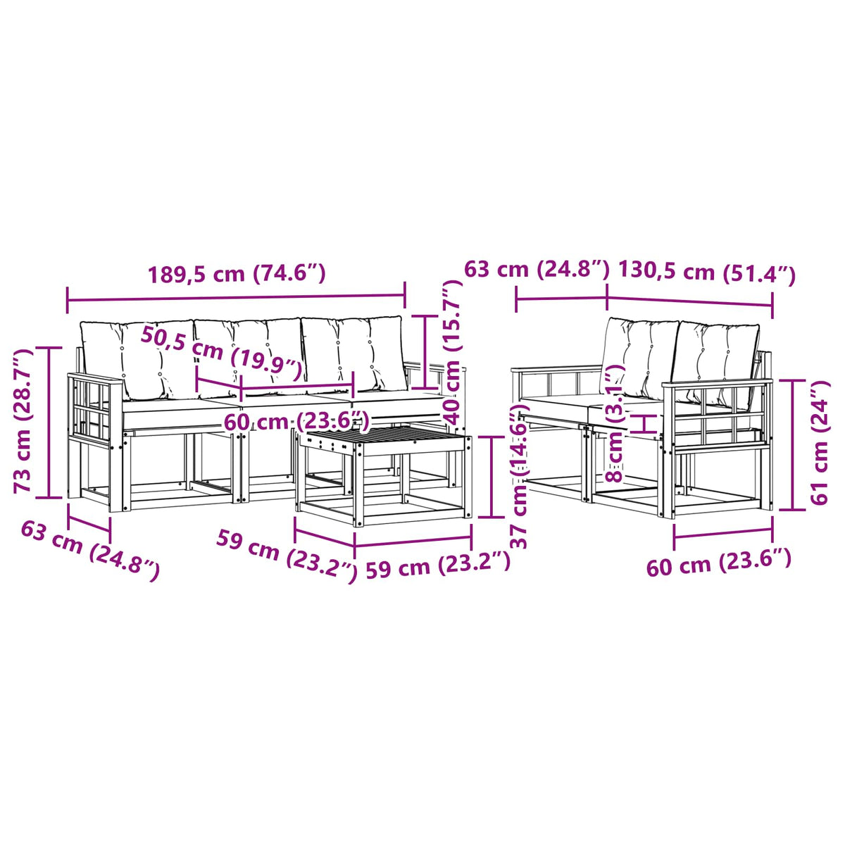 Set vanjskih sofa 6 kom. Prirodna i bež