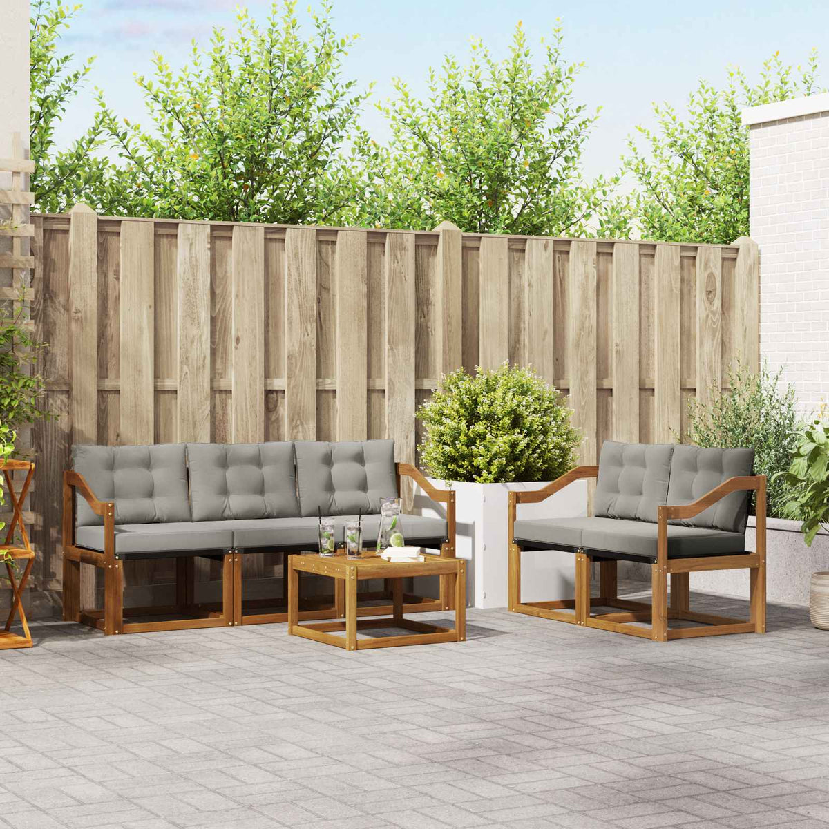 Set vanjskih sofa 6 kom. Prirodna i svijetlo siva