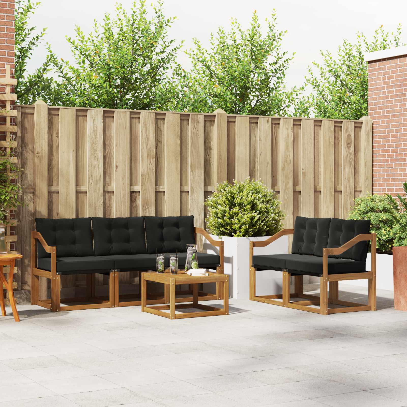 Set vanjskih sofa s jastukom 6 pcs Prirodna i crna